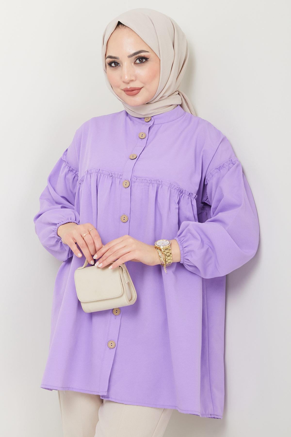 Büzgülü Tunik Lila HM2411