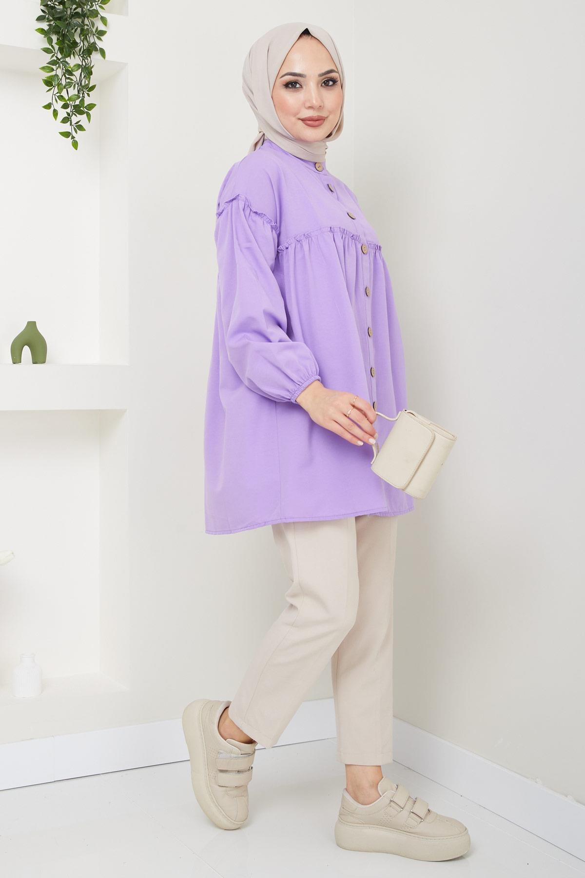 Büzgülü Tunik Lila HM2411