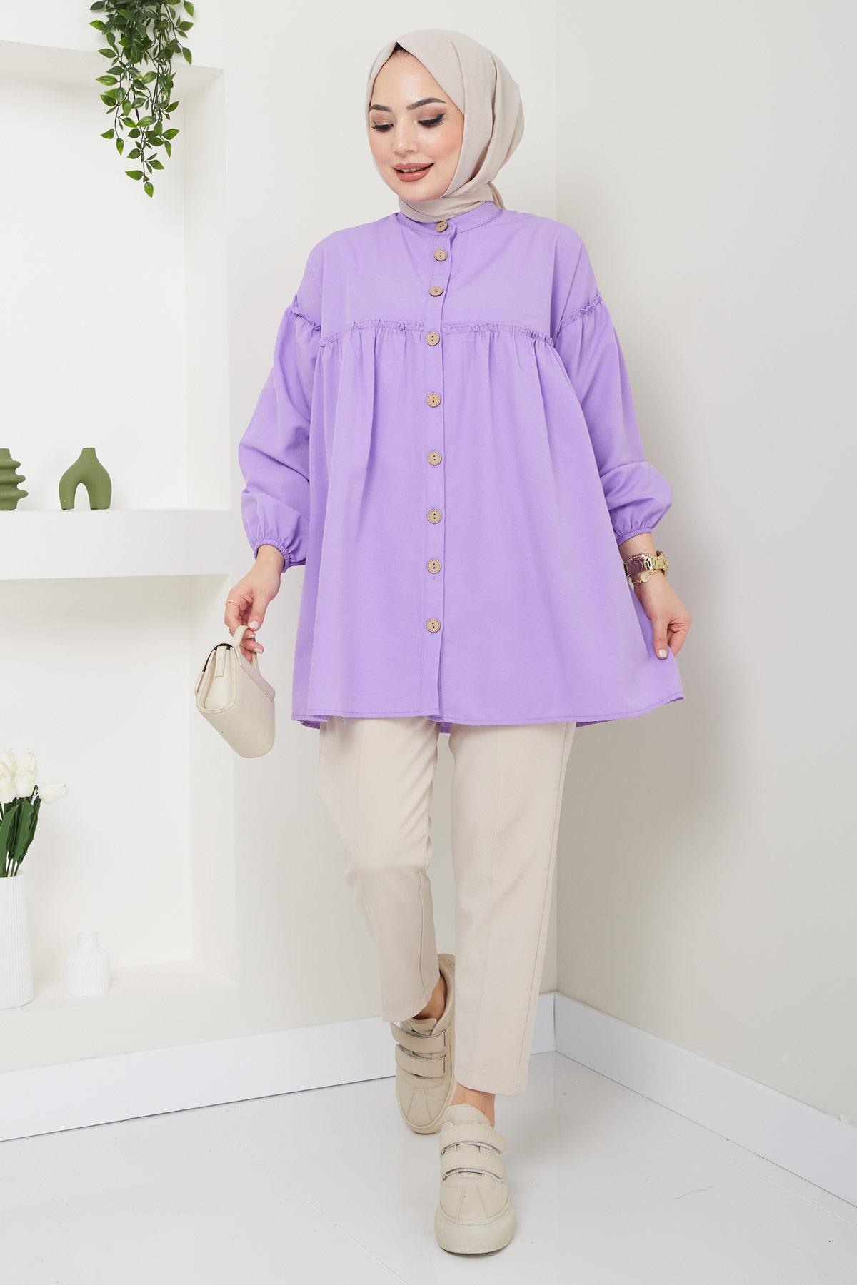 Büzgülü Tunik Lila HM2411