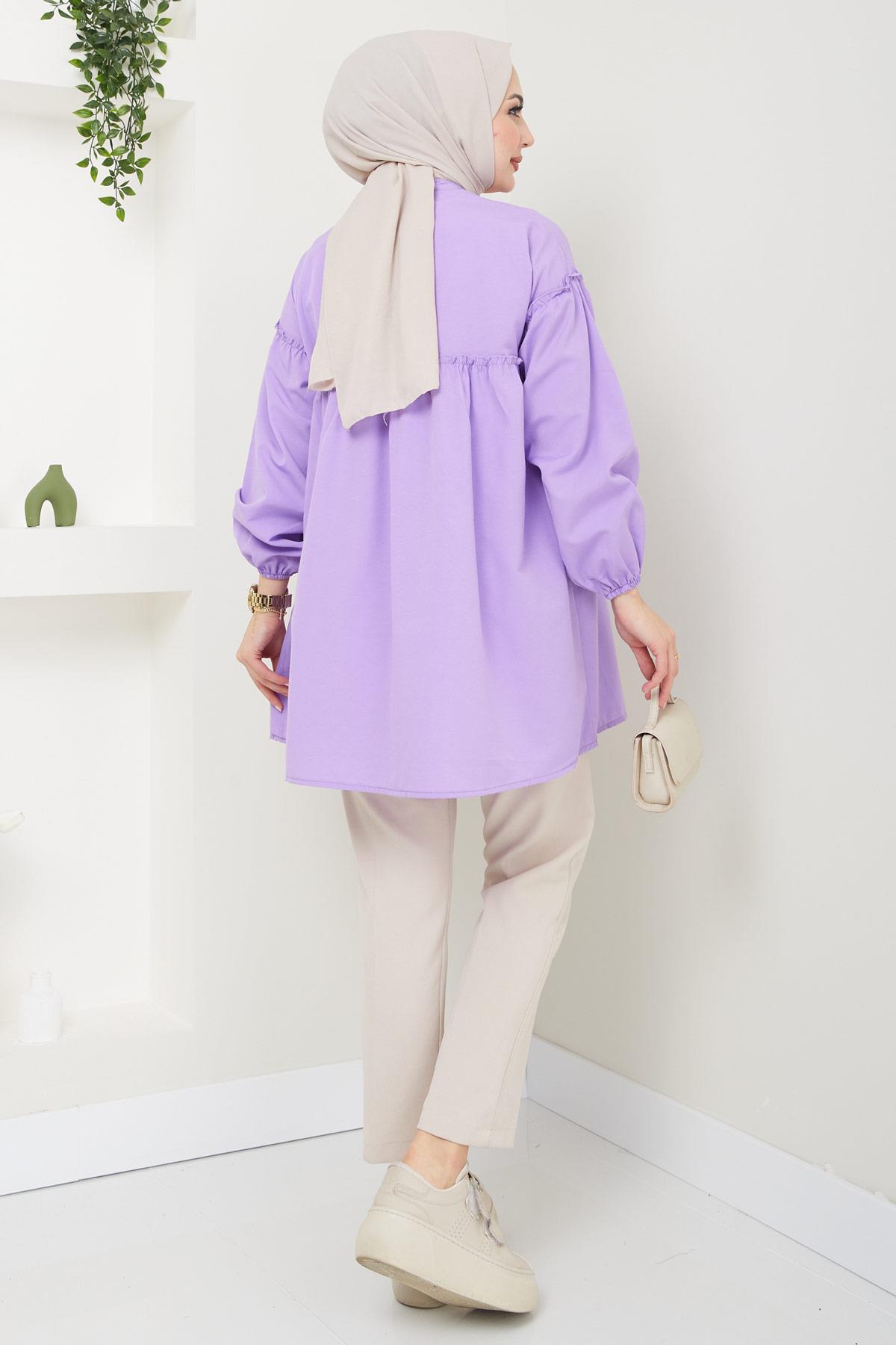 Büzgülü Tunik Lila HM2411