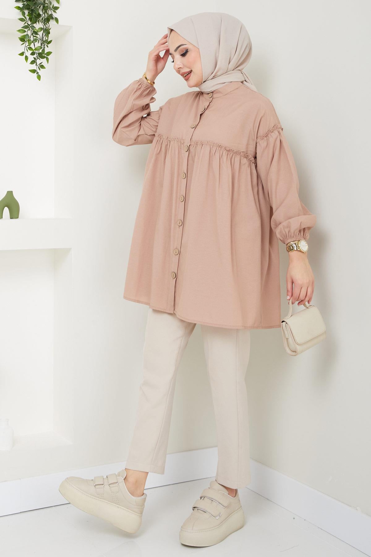 Büzgülü Tunik Vizon HM2411