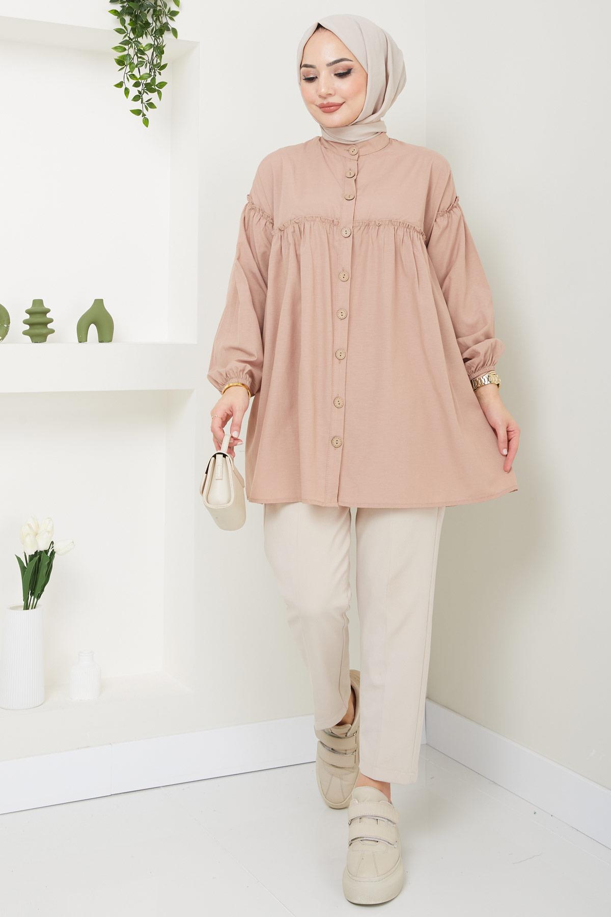 Büzgülü Tunik Vizon HM2411