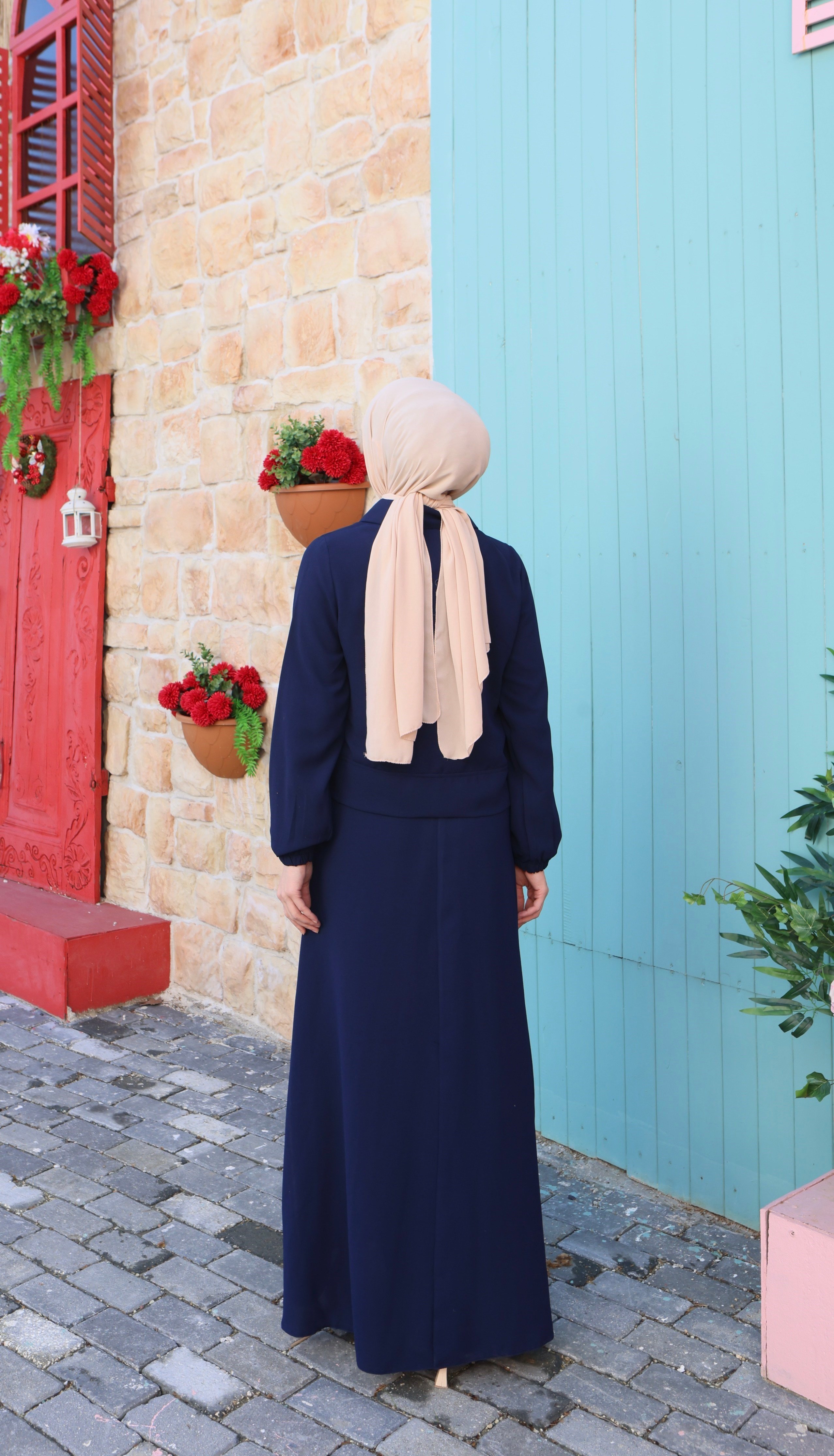 Ceketi Düğmeli Jile Elbise Lacivert  HNT8590