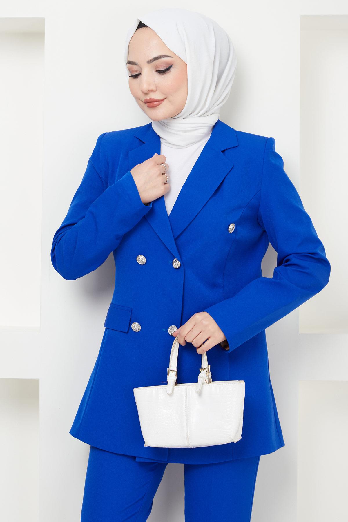 Ceketli İkili Takım Saks HM2376