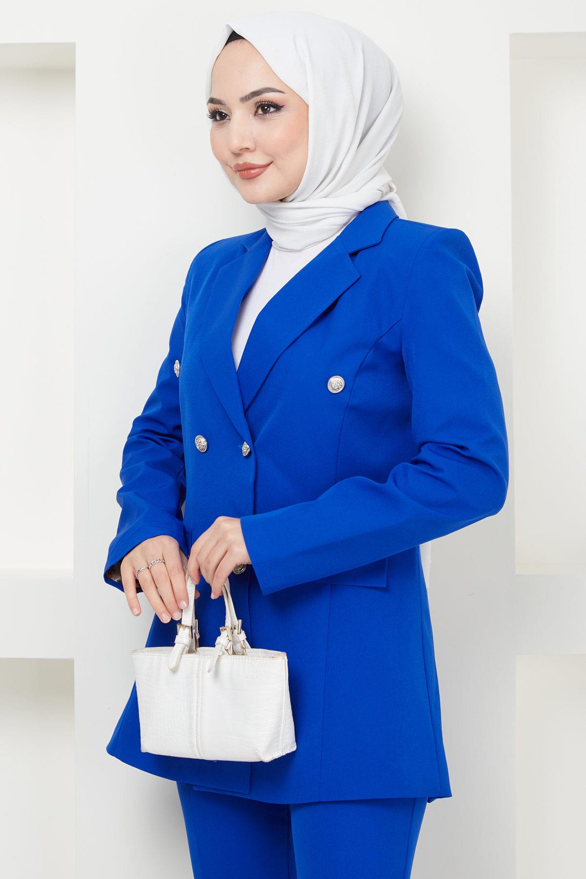 Ceketli İkili Takım Saks HM2376
