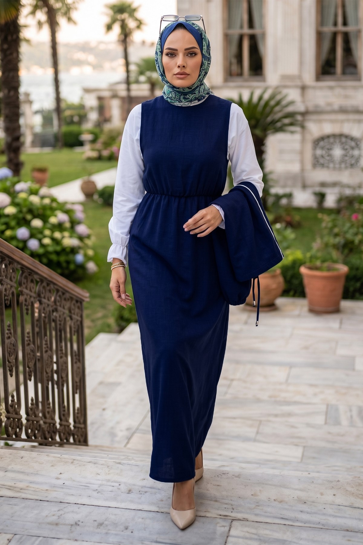 Ceketli Kolsuz Elbiseli İkili Takım Lacivert HM2922