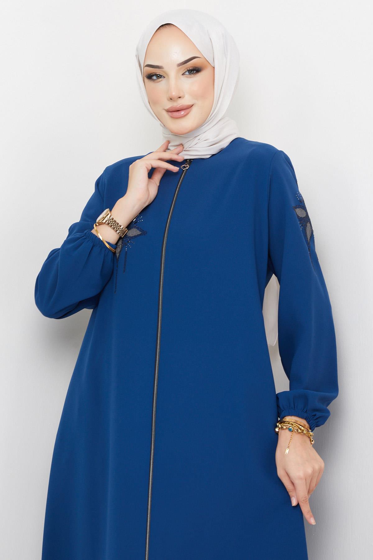 Çiçek Taşlı Ferace İndigo HM2302