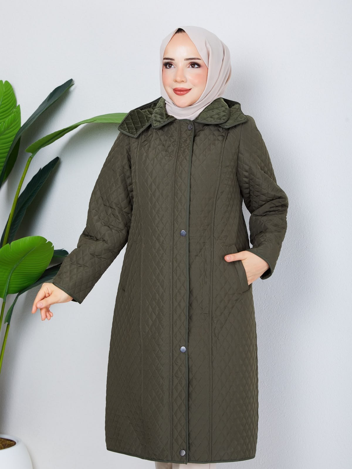 Çıkarılabilir Kapüşonlu  110 CM Kapitone Mont Haki HNT2805