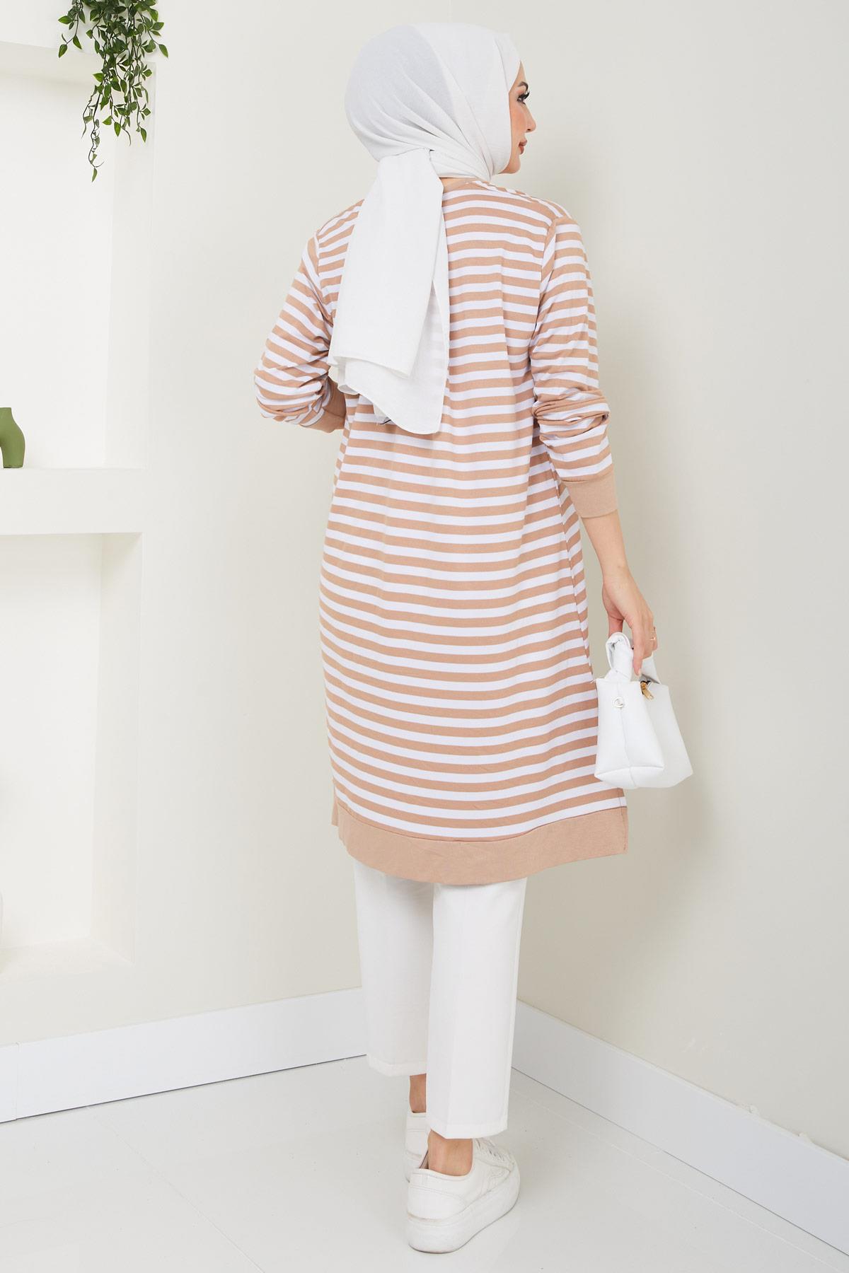 Çizgili Penye Tunik Camel HM2418