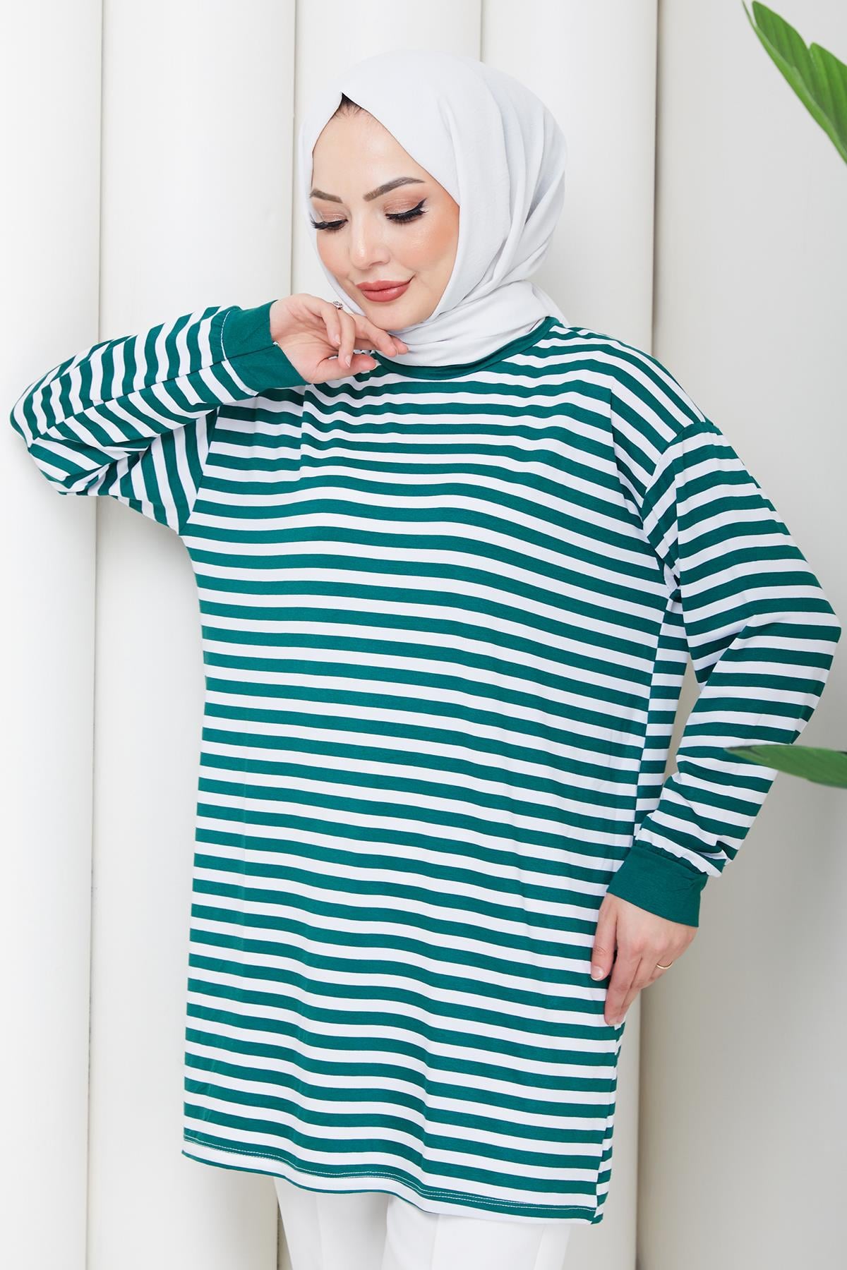 Çizgili Penye Tunik Yeşil HM2917