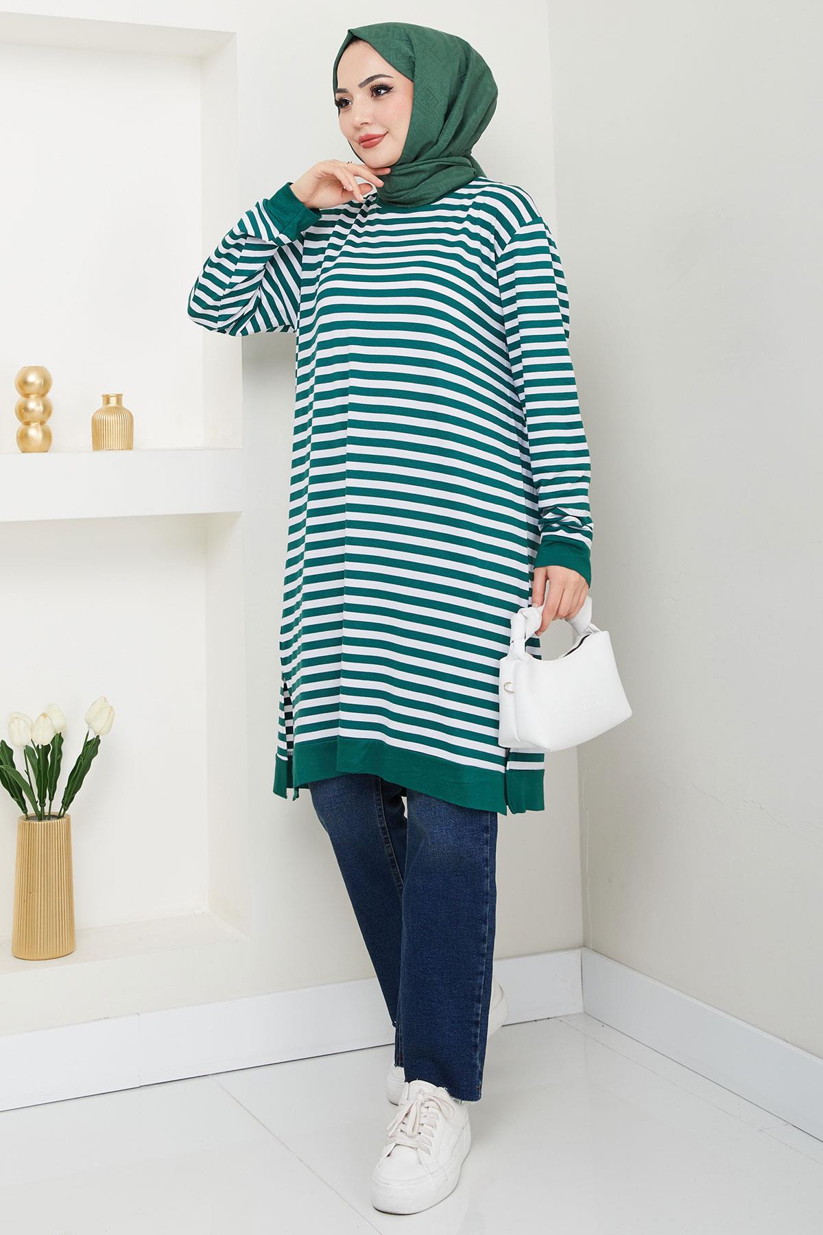 Çizgili Penye Tunik Zümrüt HM2418