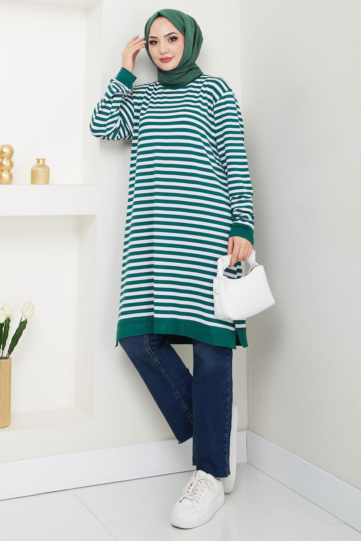 Çizgili Penye Tunik Zümrüt HM2418