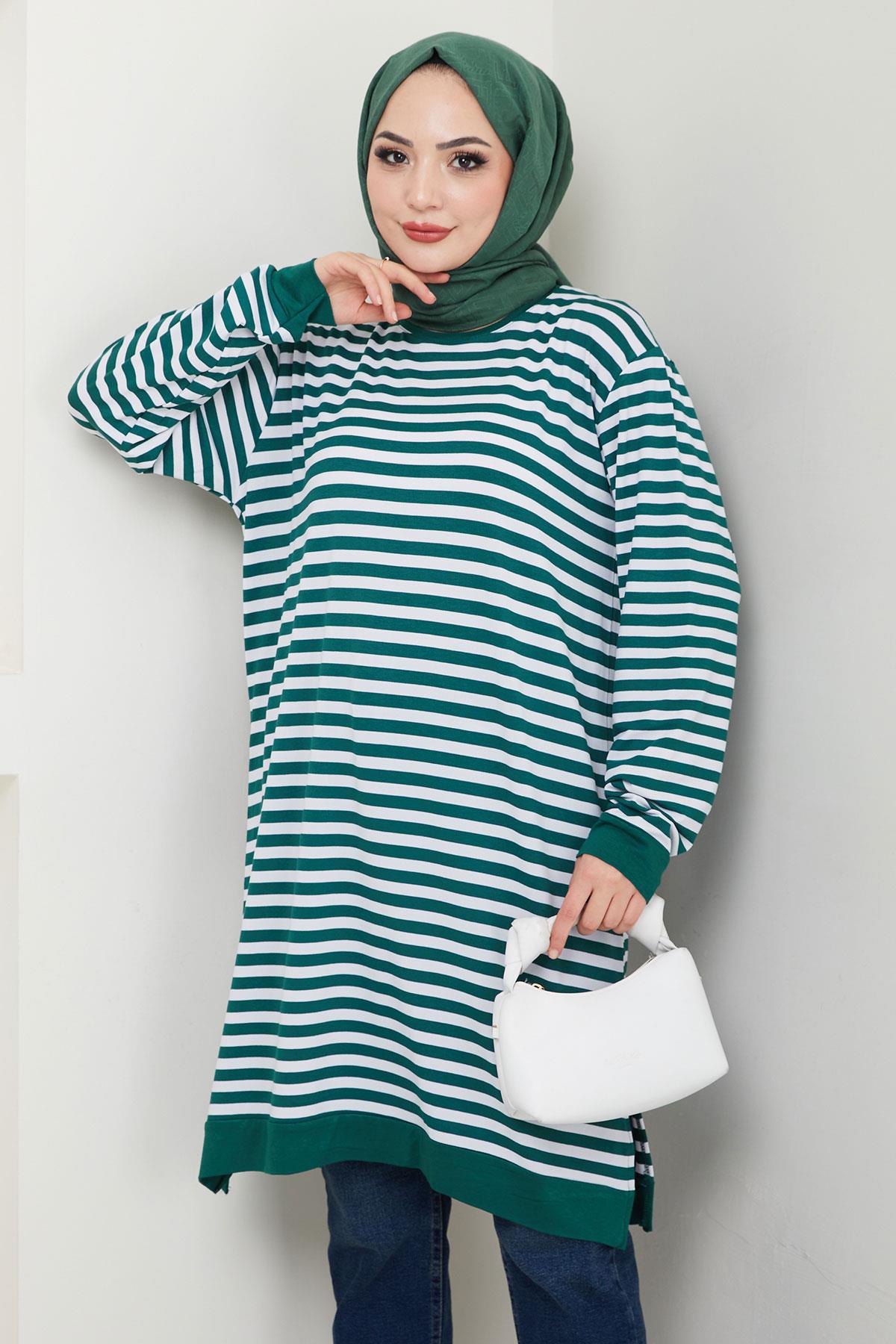 Çizgili Penye Tunik Zümrüt HM2418