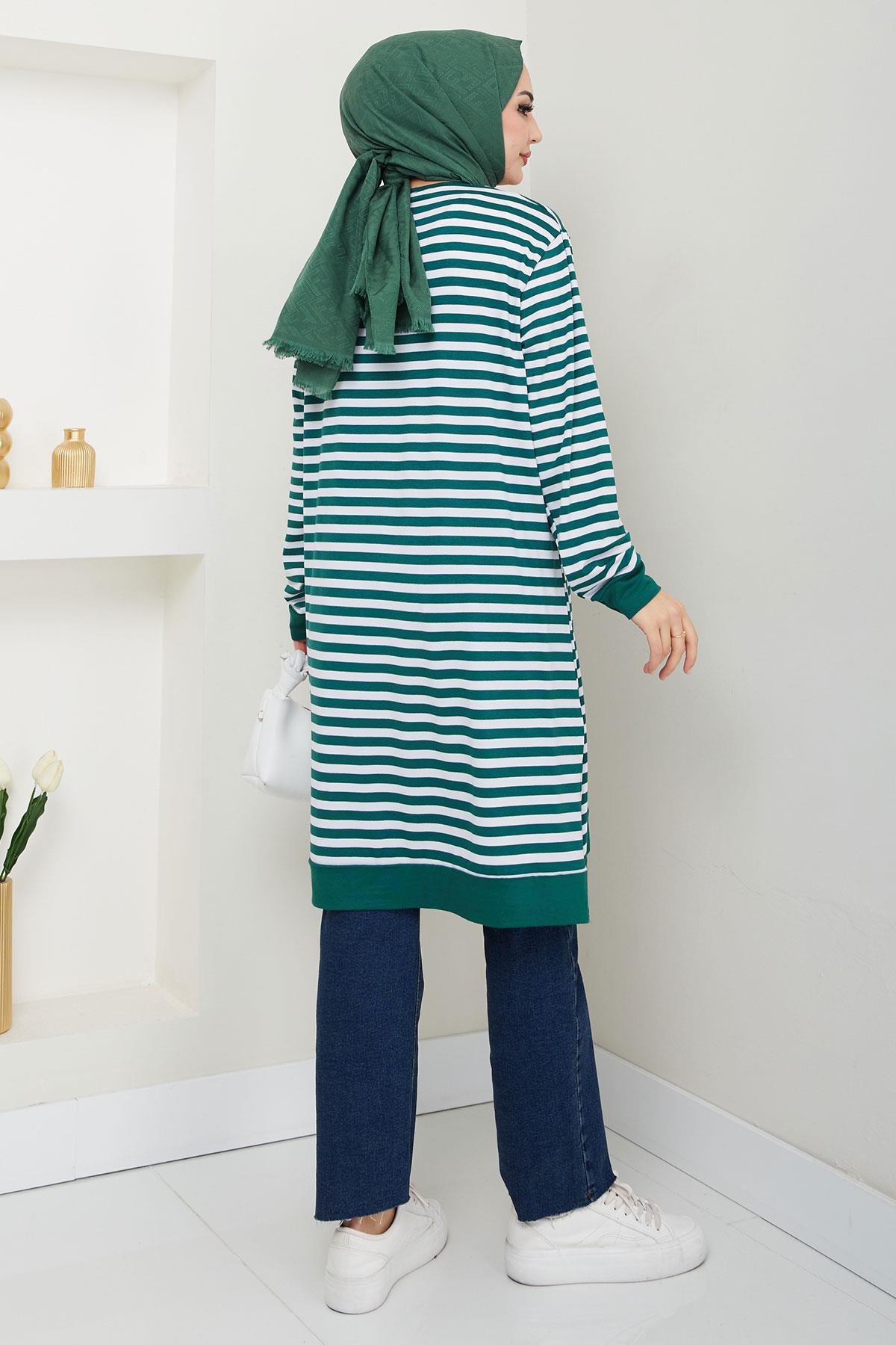 Çizgili Penye Tunik Zümrüt HM2418