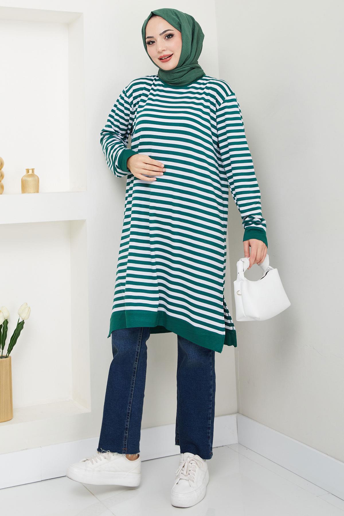 Çizgili Penye Tunik Zümrüt HM2418
