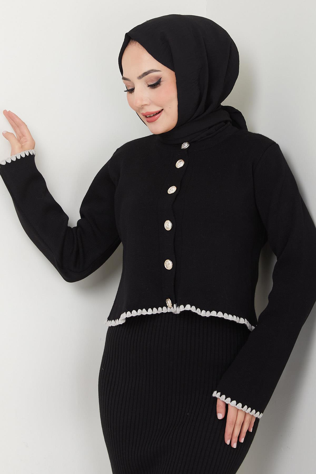 Çoban Dikişli Hırka ve Jile Triko Takım Siyah HM2613