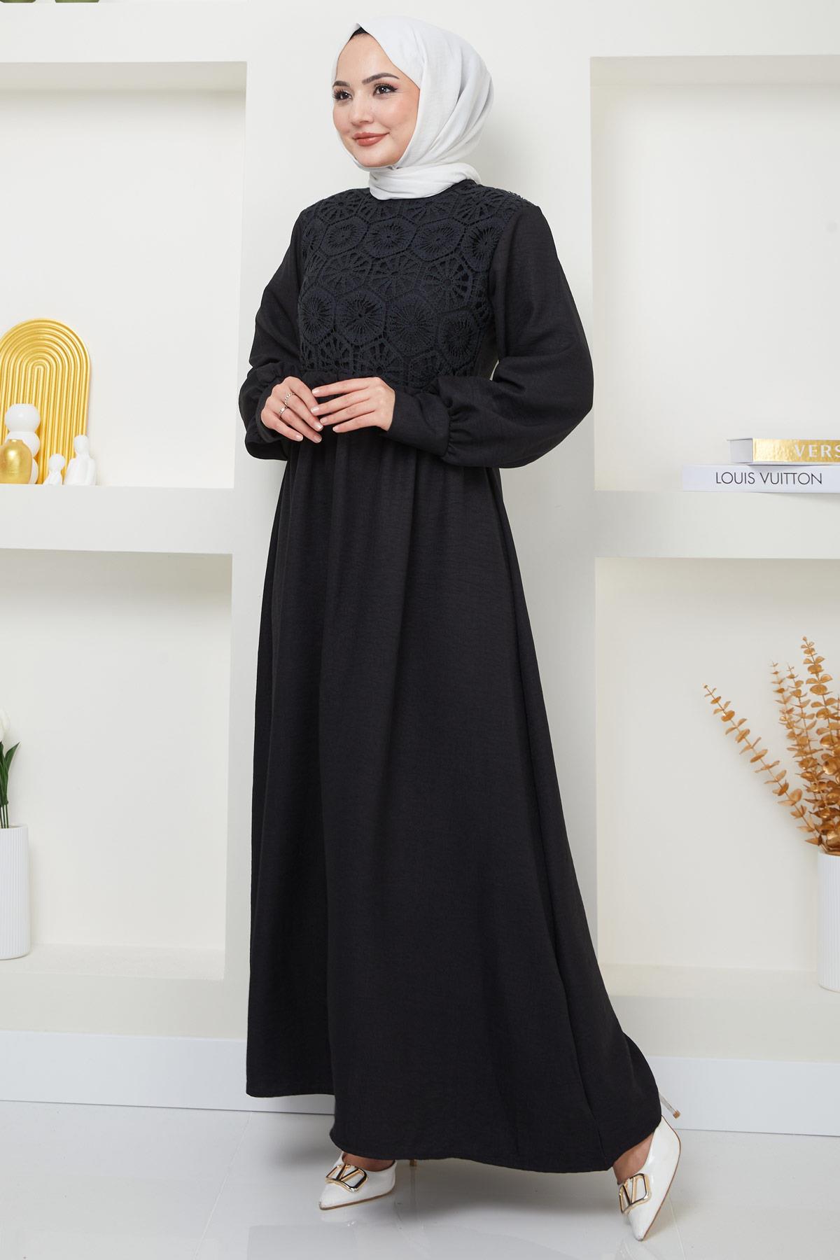 Dantel Detaylı Elbise Siyah HM2368