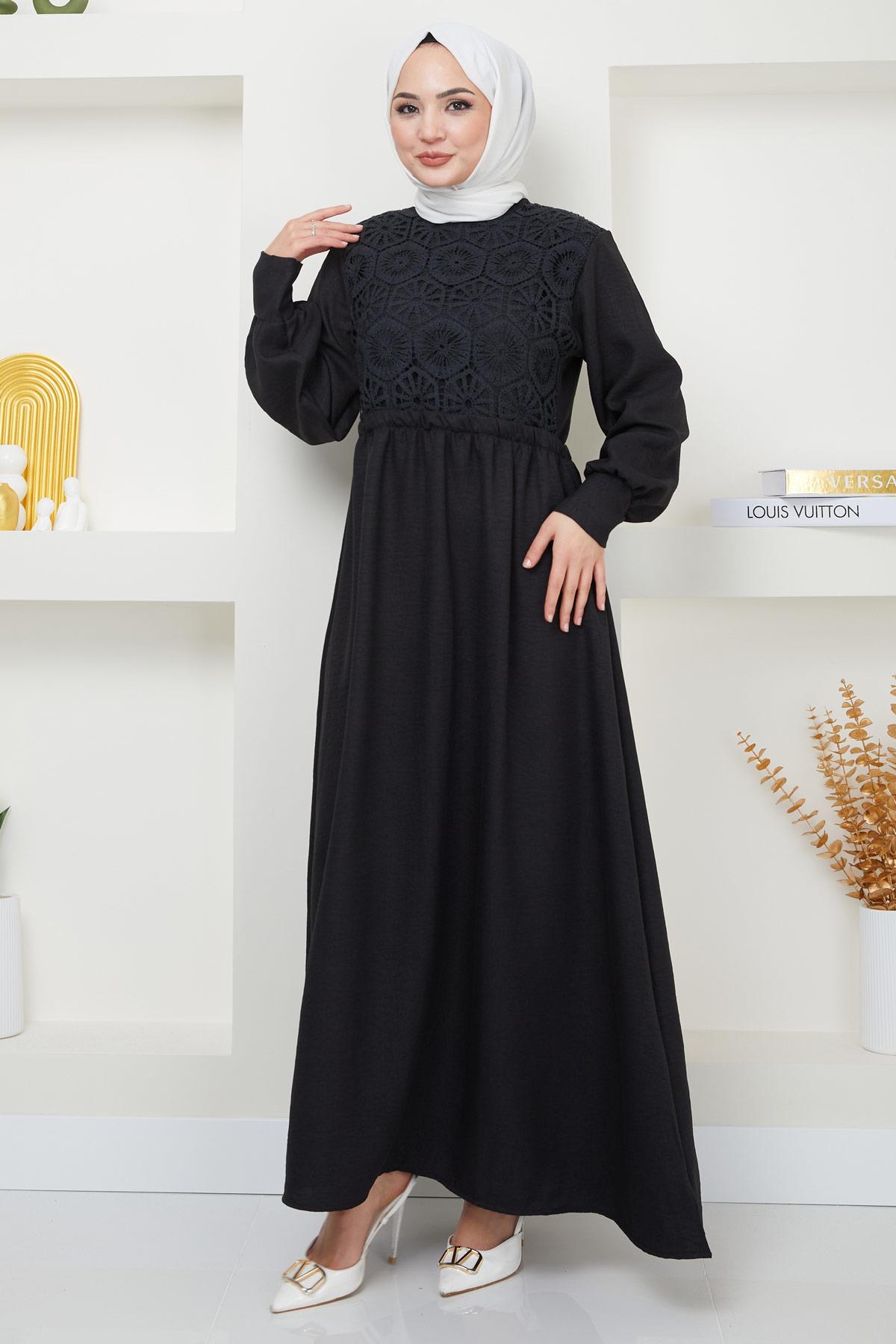 Dantel Detaylı Elbise Siyah HM2368