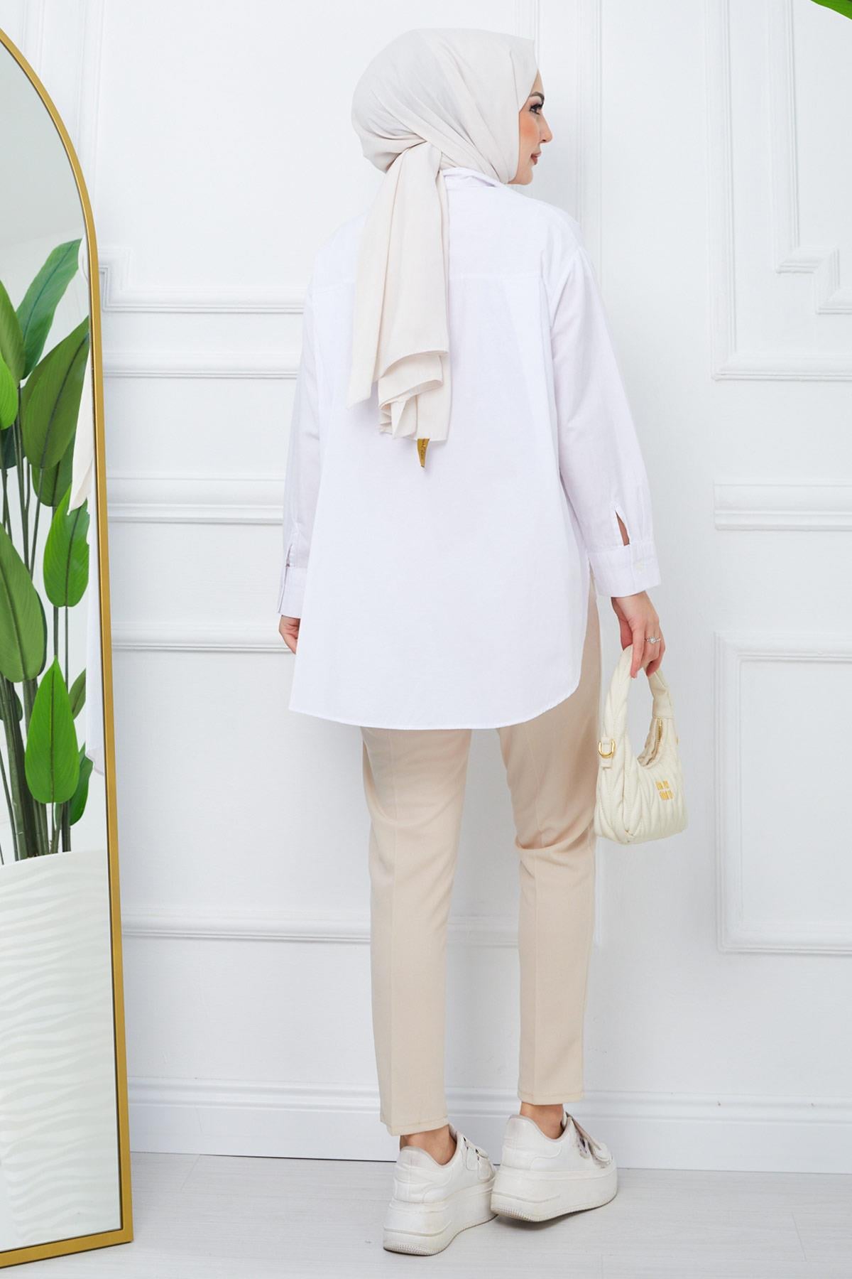 Dar Paça Kumaş Pantolon Bej HM2089
