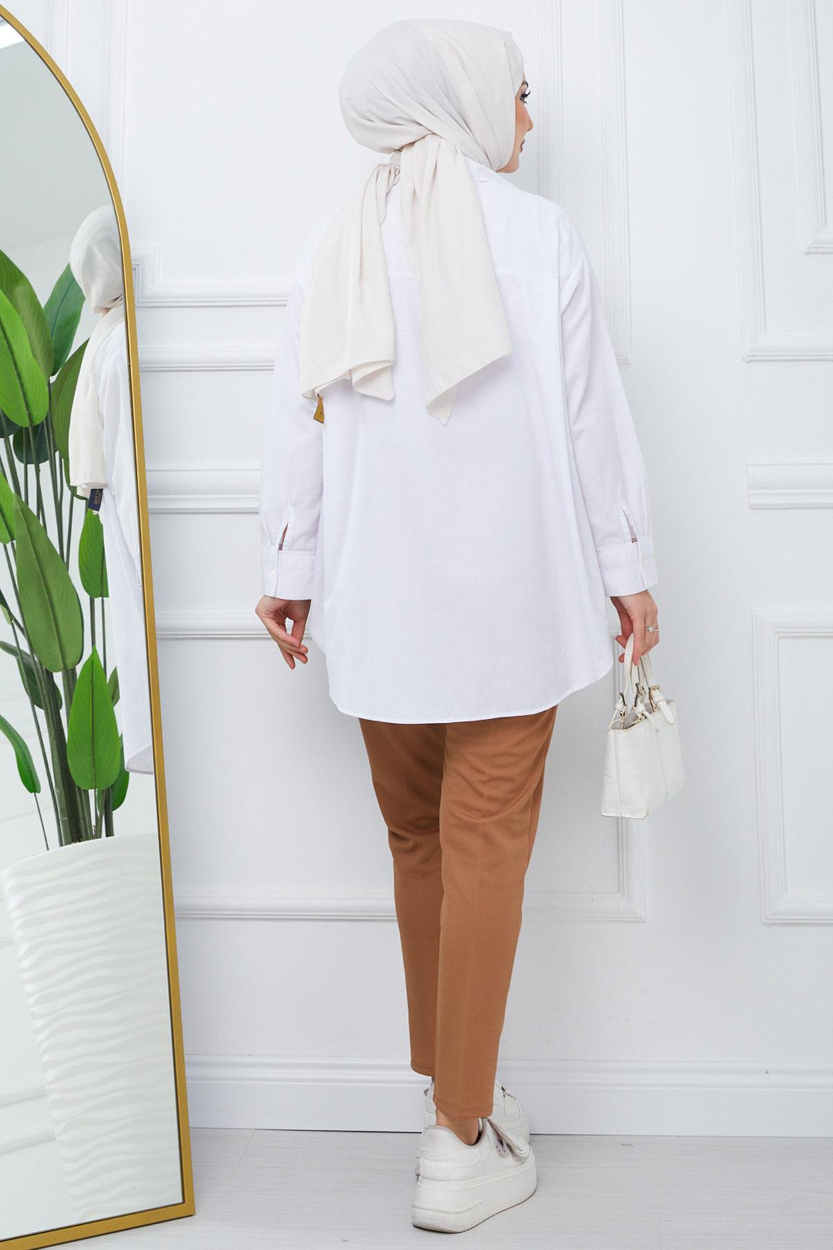 Dar Paça Kumaş Pantolon Camel HM2089