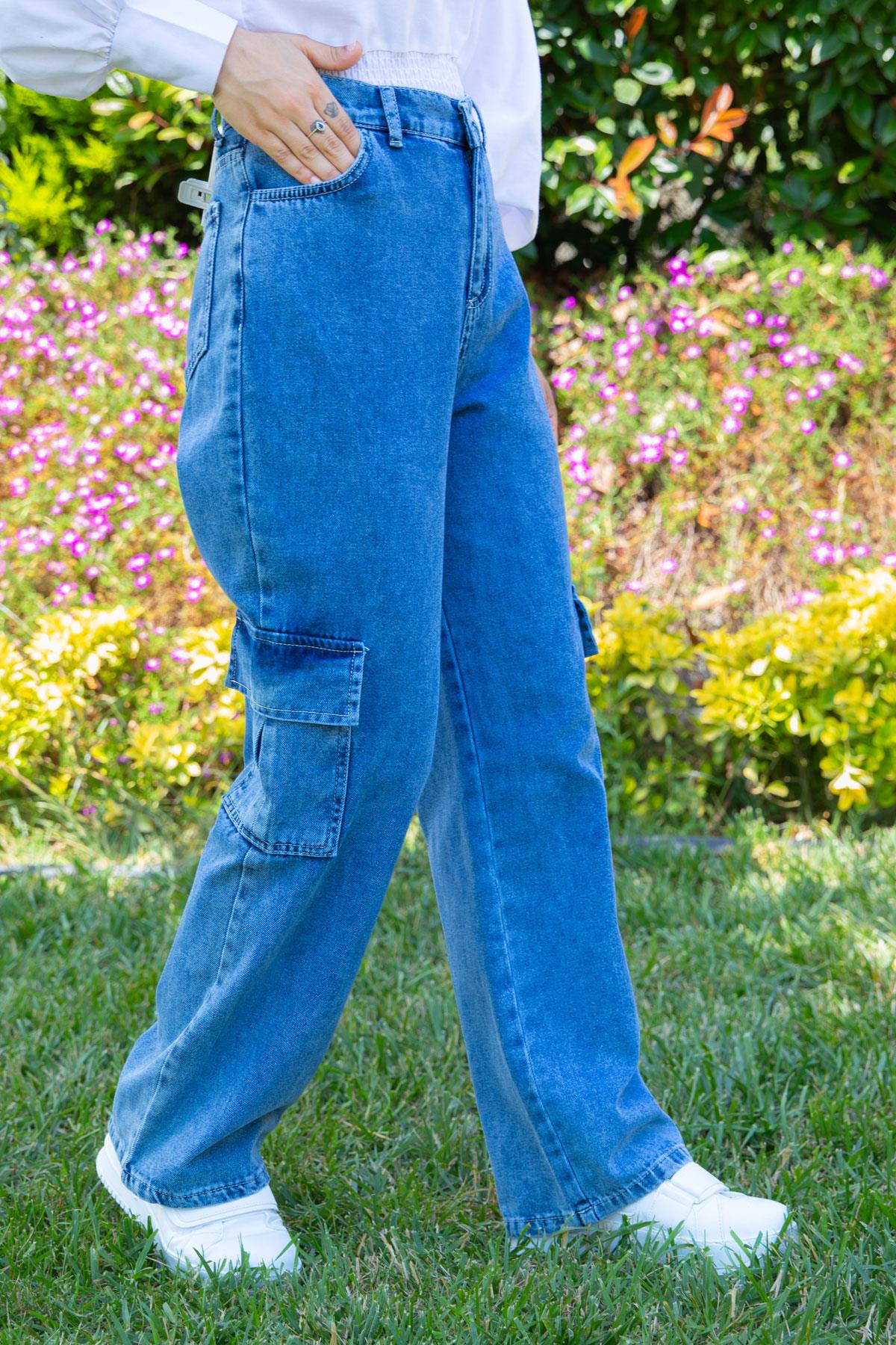Denim Kargo Pantolon Mavi