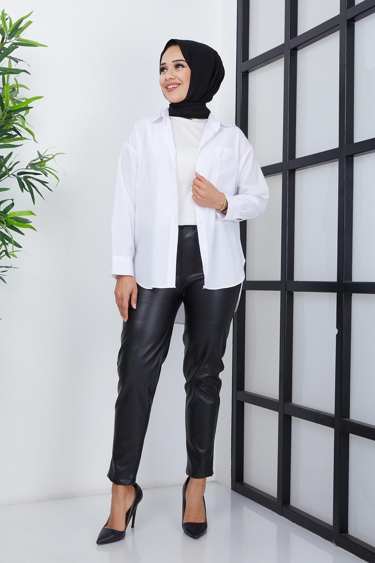 Deri Dar Paça Cepli Pantolon