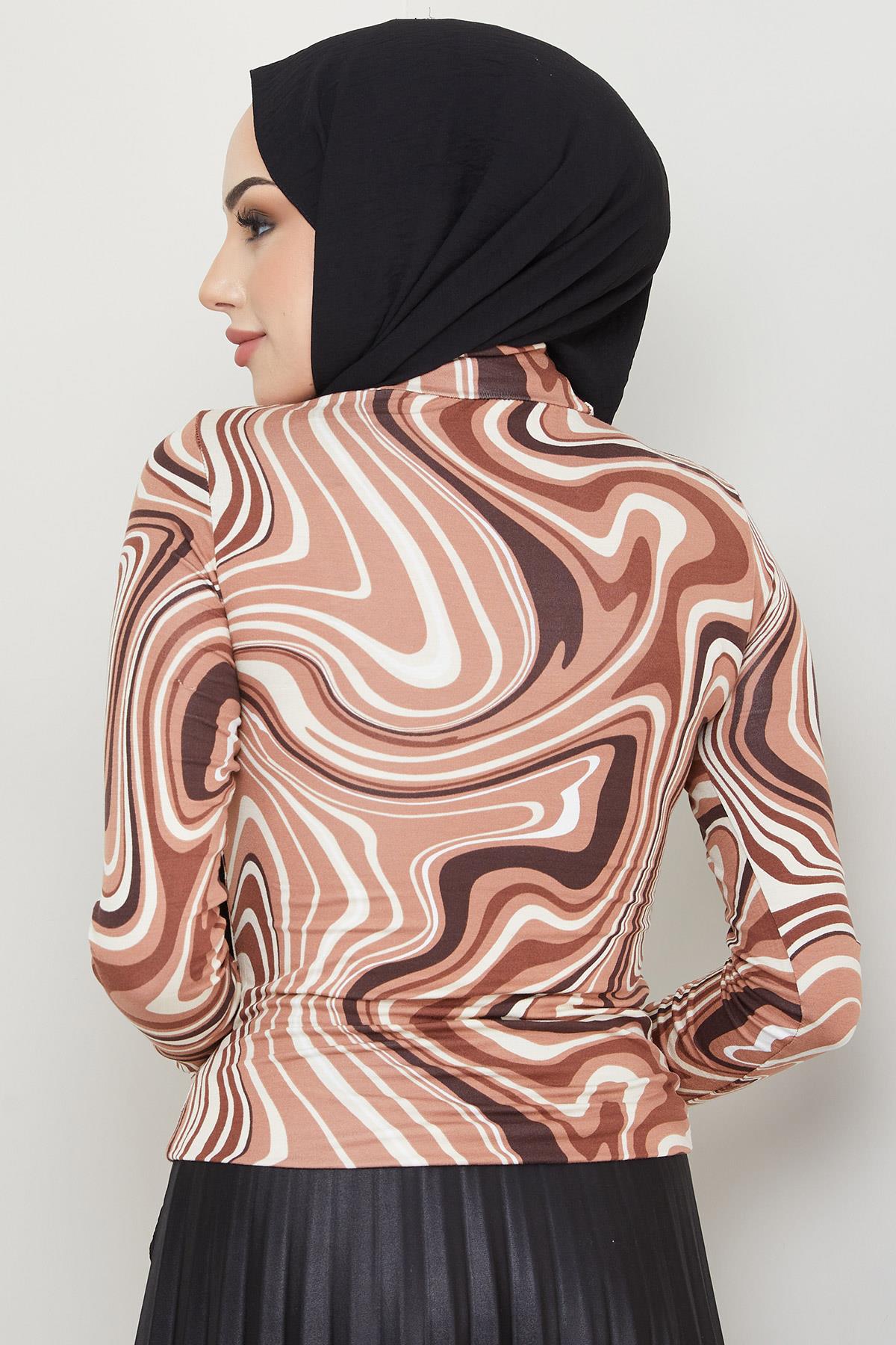 Desenli Balıkçı Yaka Body Somon