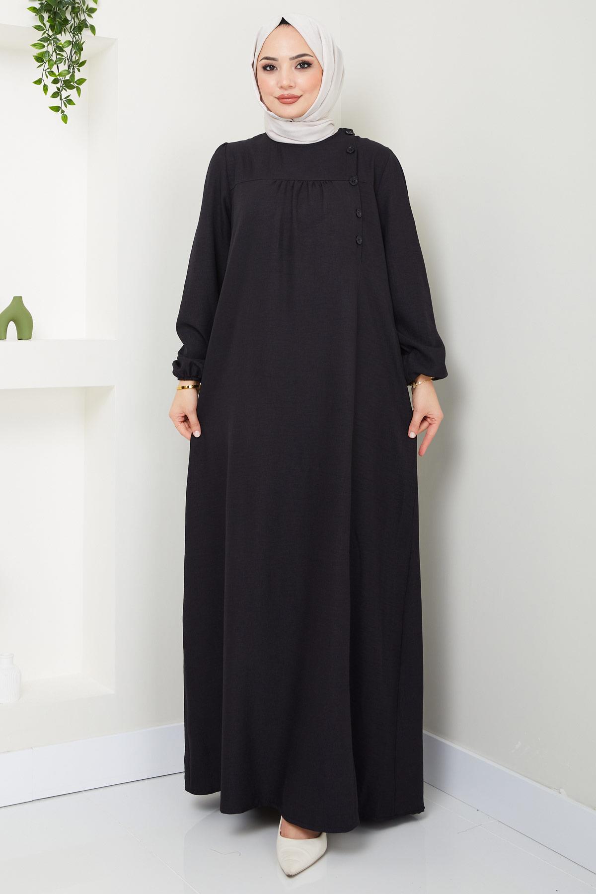 Düğme Detaylı Elbise Siyah HM2436