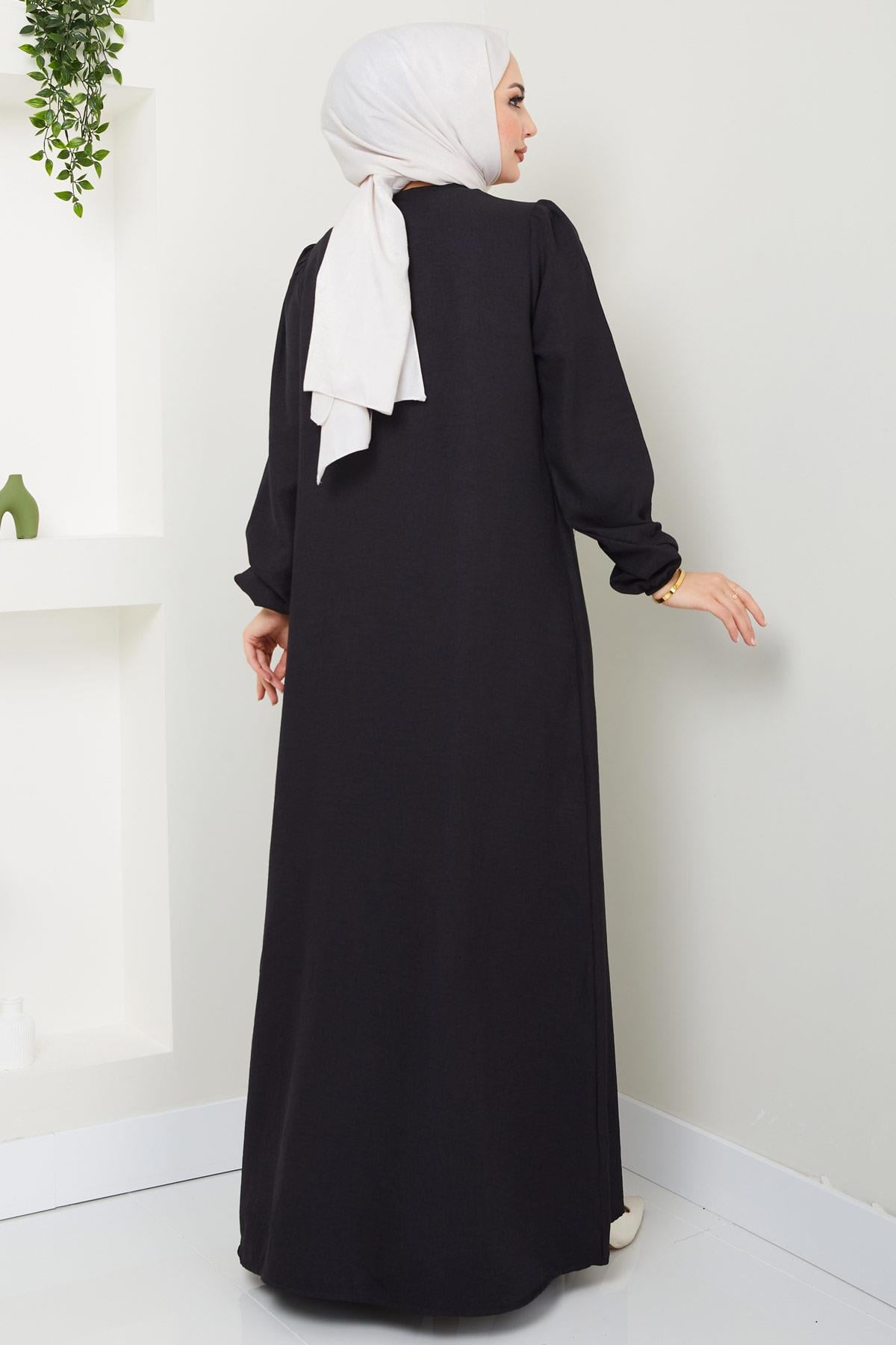 Düğme Detaylı Elbise Siyah HM2436