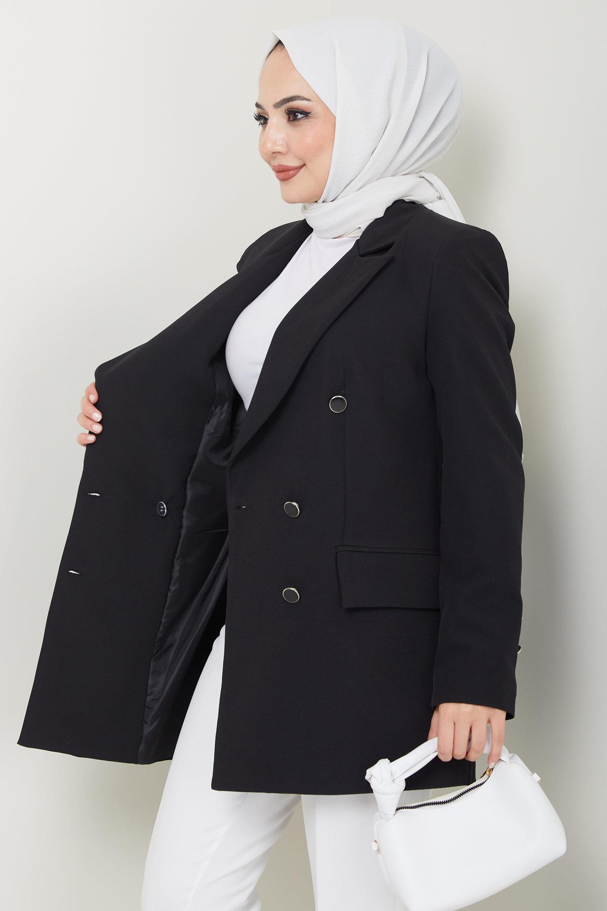 Düğmeli Blazer Ceket Siyah HM2433