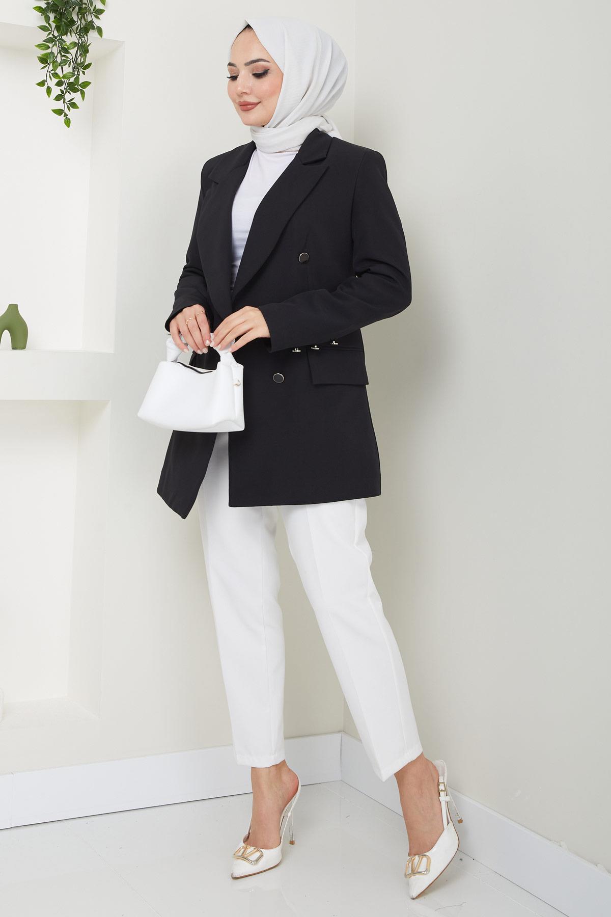Düğmeli Blazer Ceket Siyah HM2433
