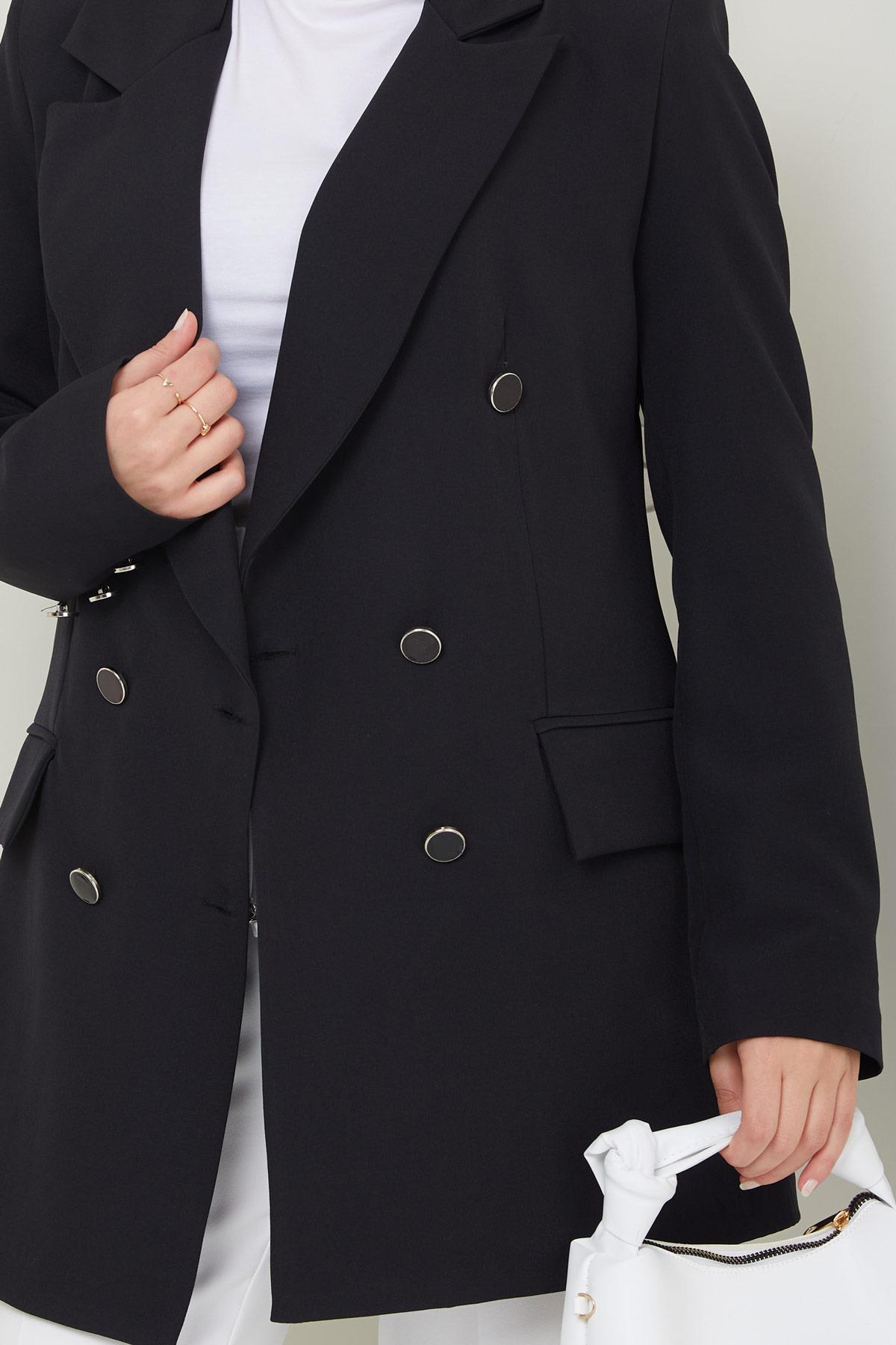 Düğmeli Blazer Ceket Siyah HM2433