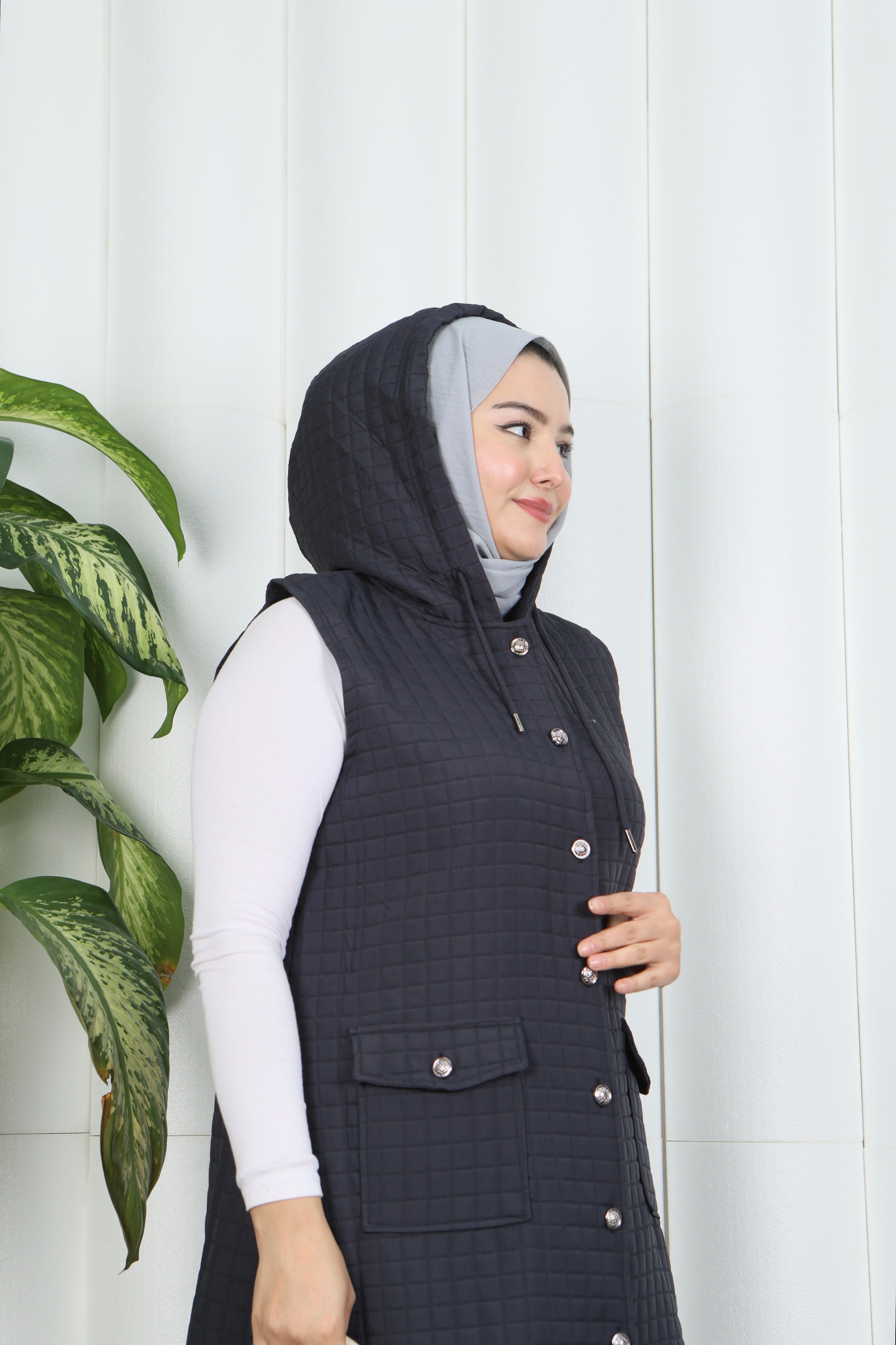 Düğmeli Kapitone  Tesettür Yelek  Gri  HNT8521