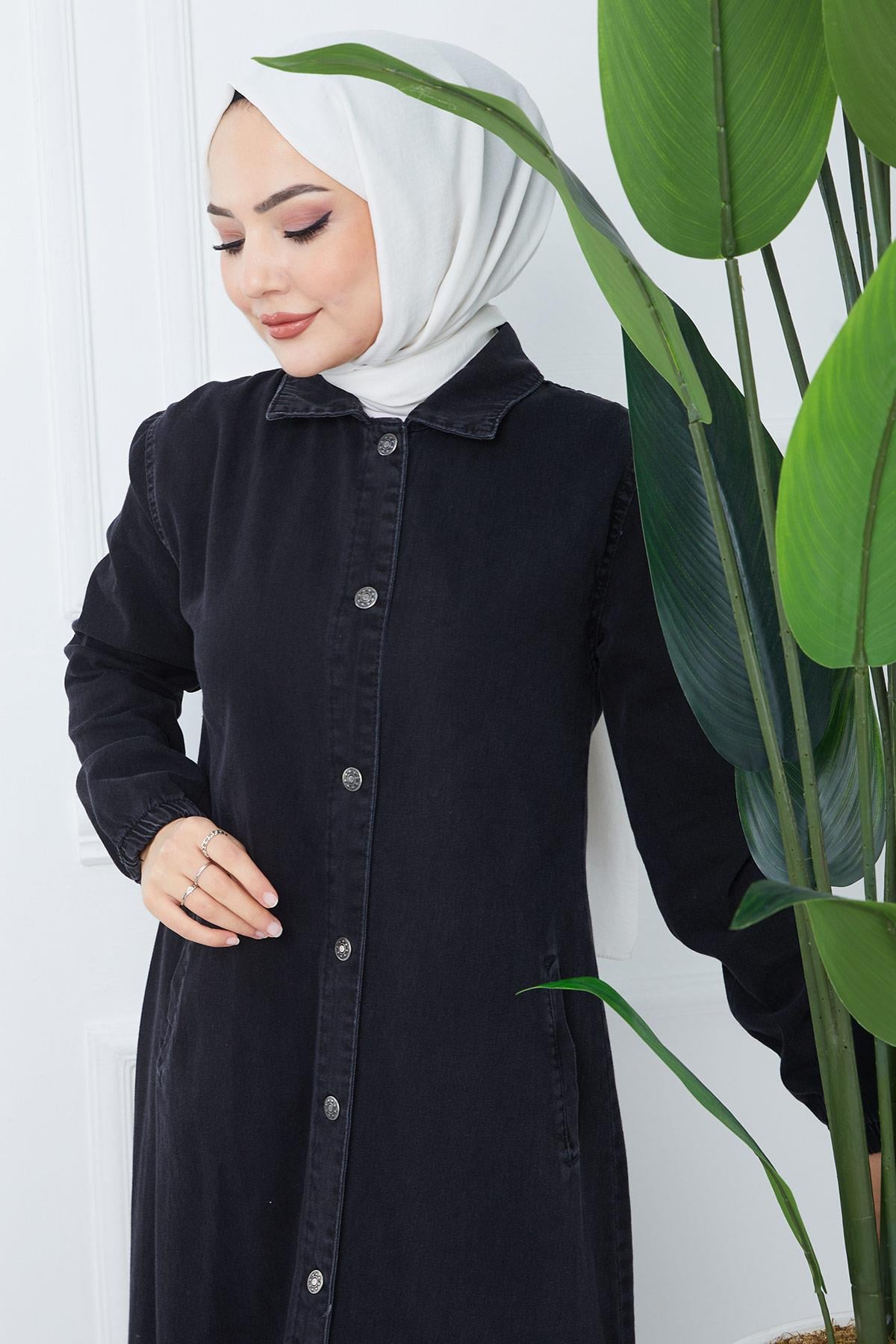 Düğmeli Kot Kap Siyah HM2345