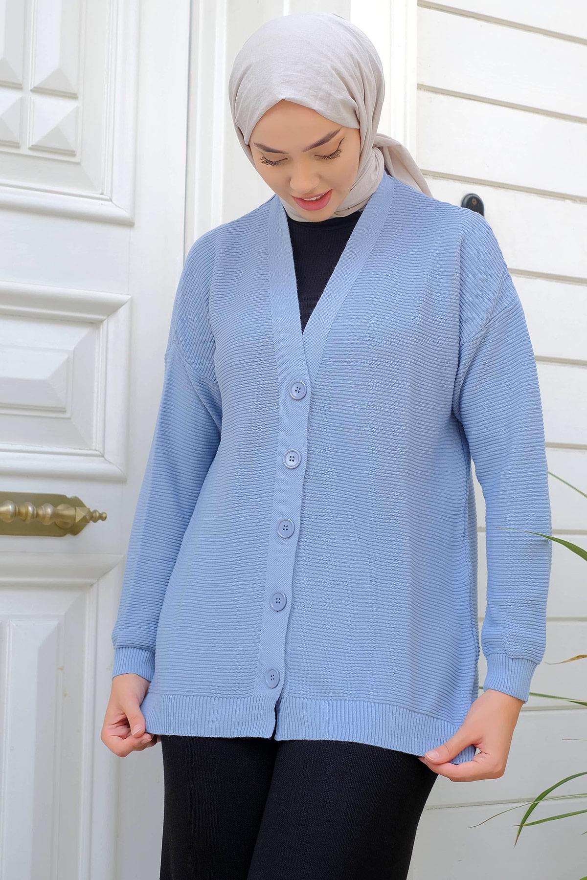 Düğmeli Triko Hırka Bebe Mavisi HM2229