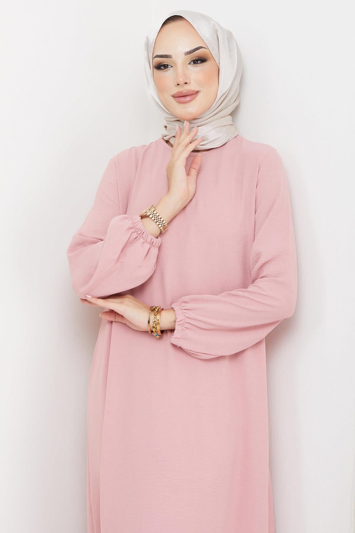 Eteği Büzgülü Aerobin Elbise Pembe HM2219