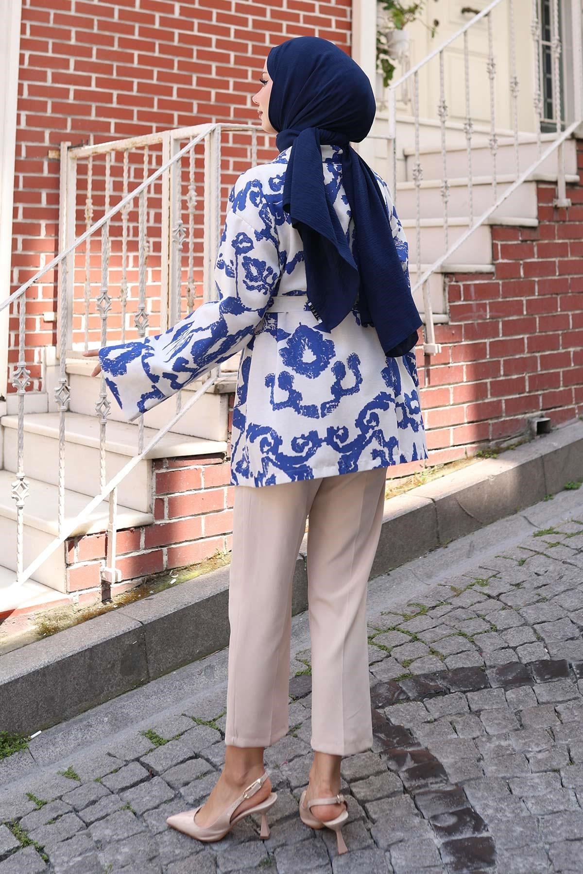 Etnik Desen Kimono İndigo