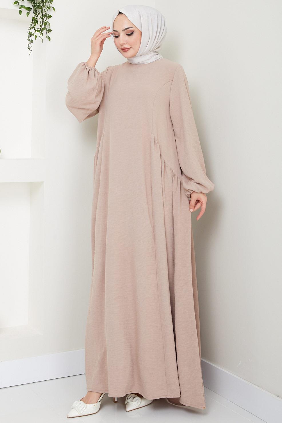Eva Ayrobin Tesettür Elbise Bej HM2454