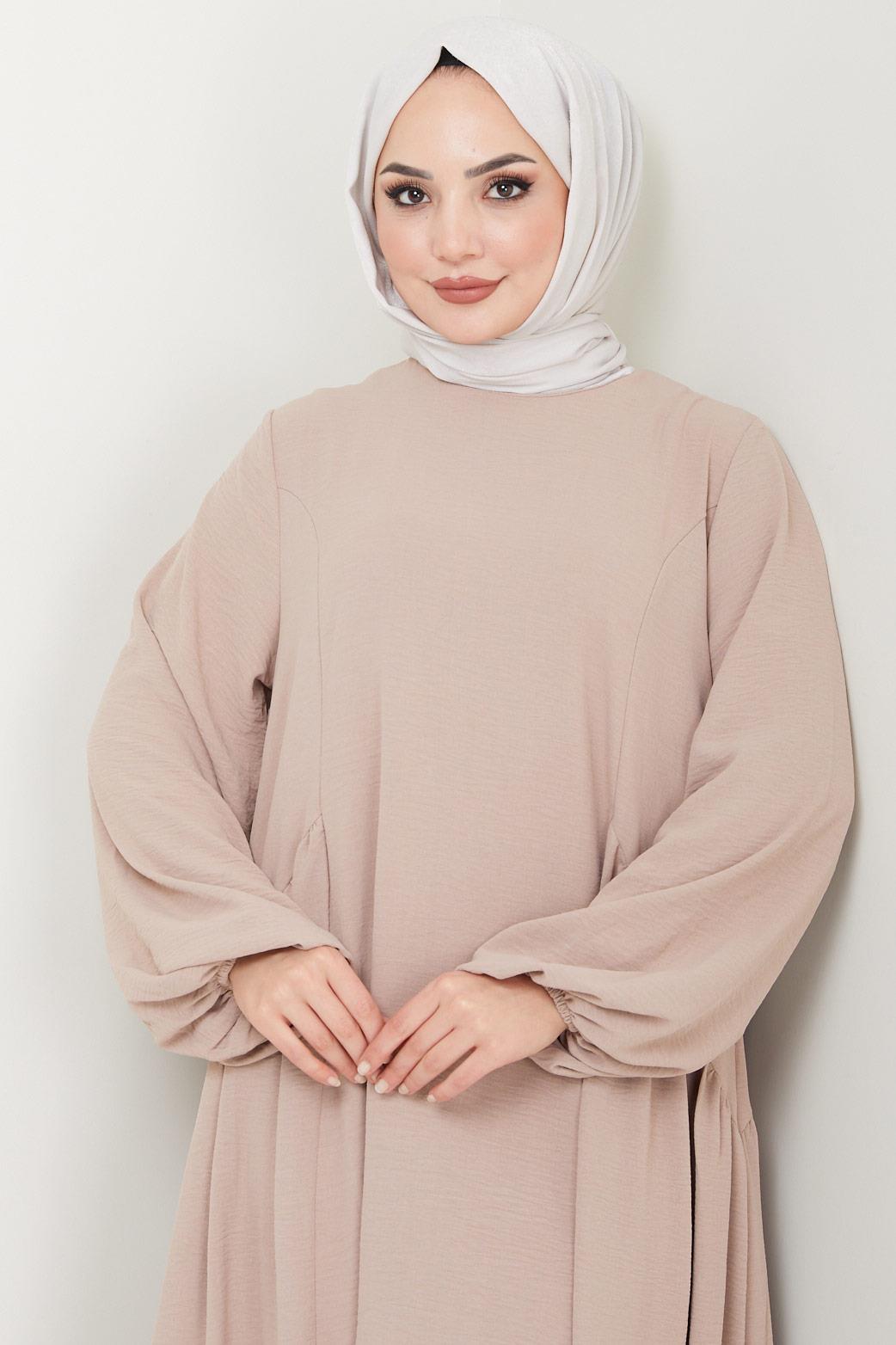 Eva Ayrobin Tesettür Elbise Bej HM2454