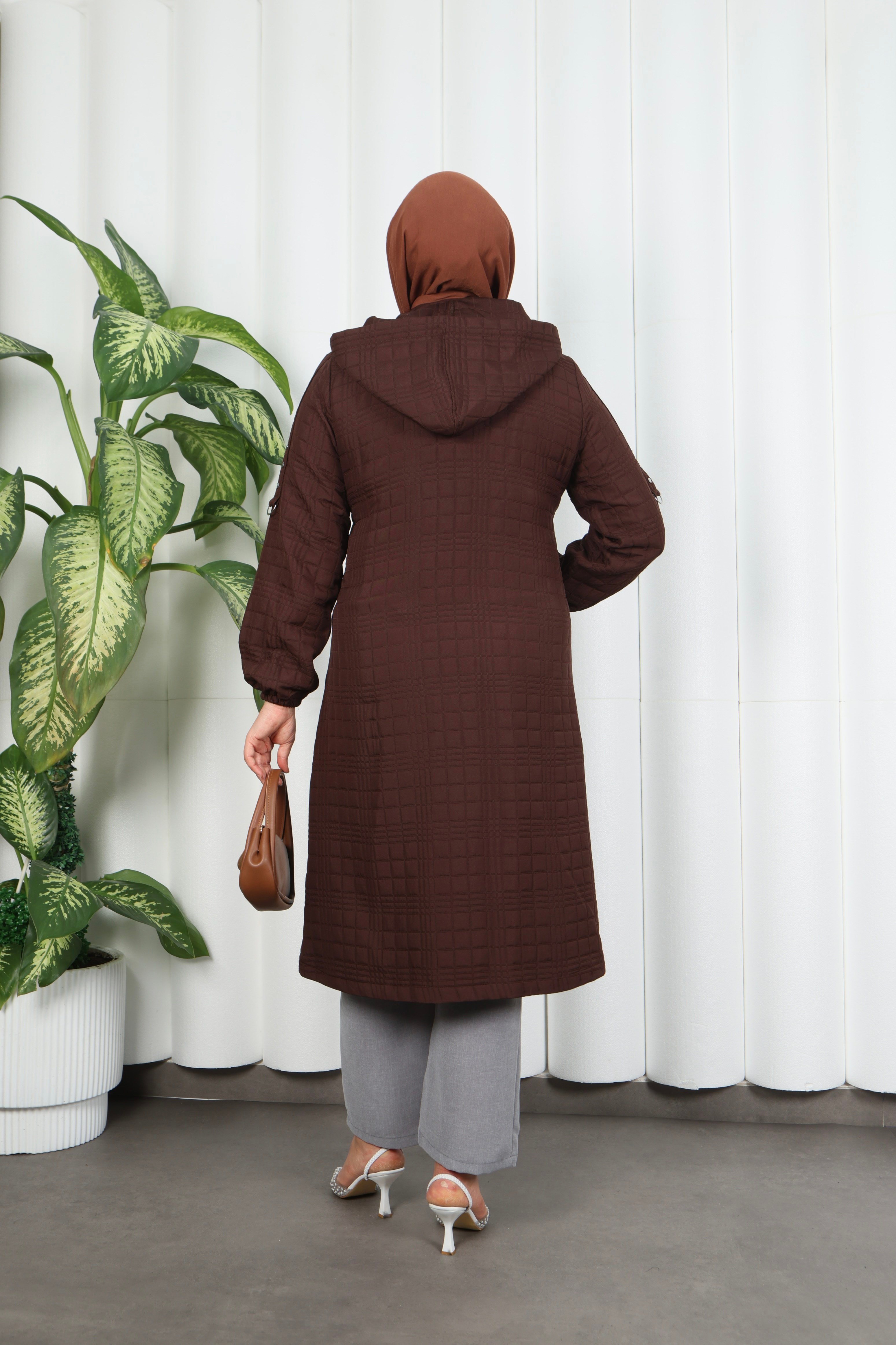 Fermuarlı Kapitone  Uzun Kap ACI KAHVE  HNT8581
