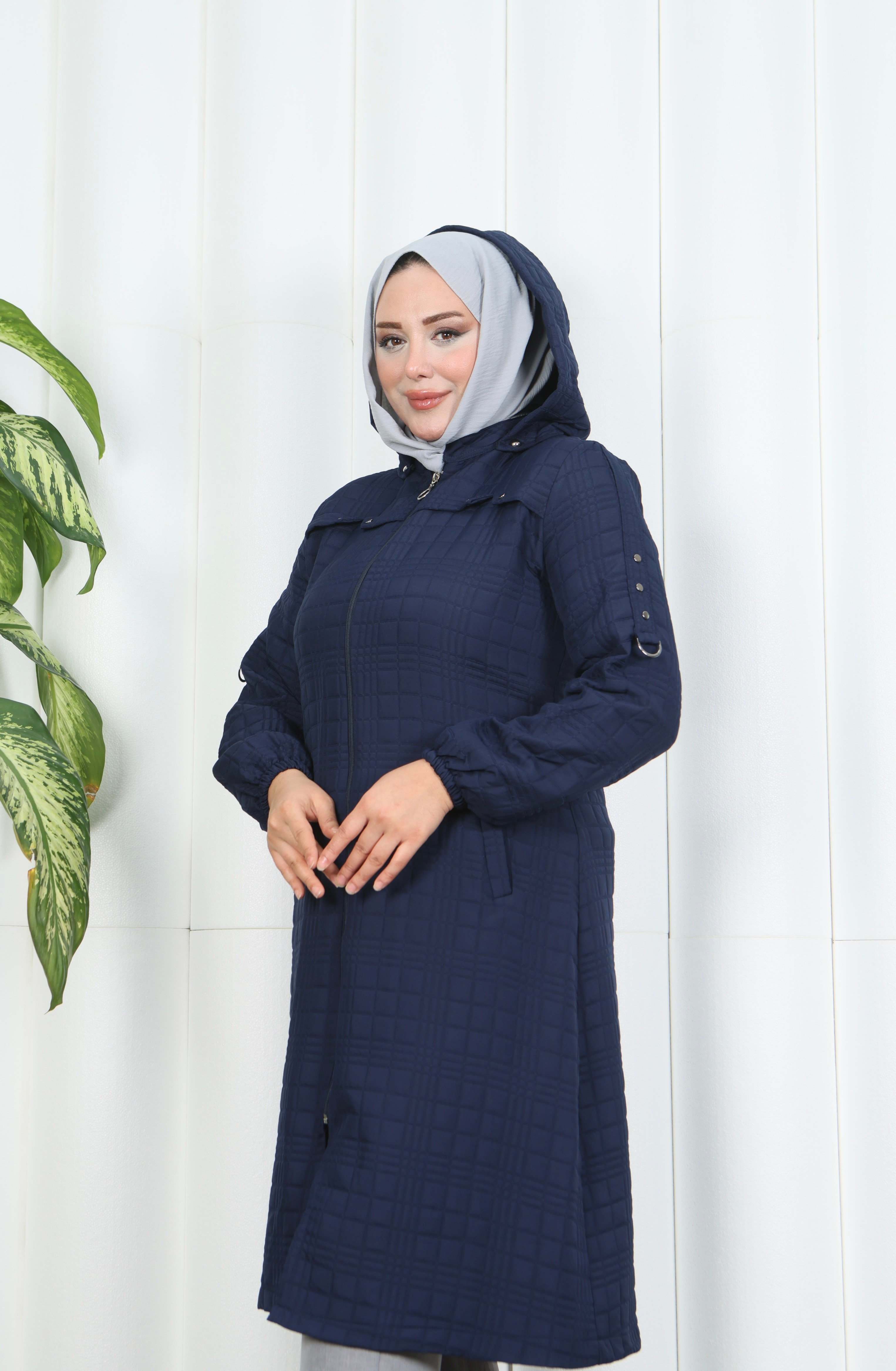 Fermuarlı Kapitone  Uzun Kap LACİVERT HNT8581