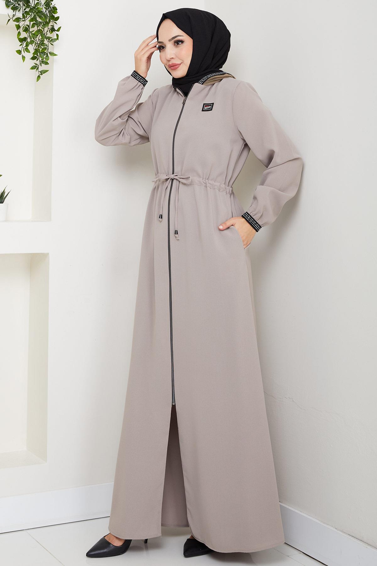 File Kapşonlu Bağlamalı Ferace Bej HM2360