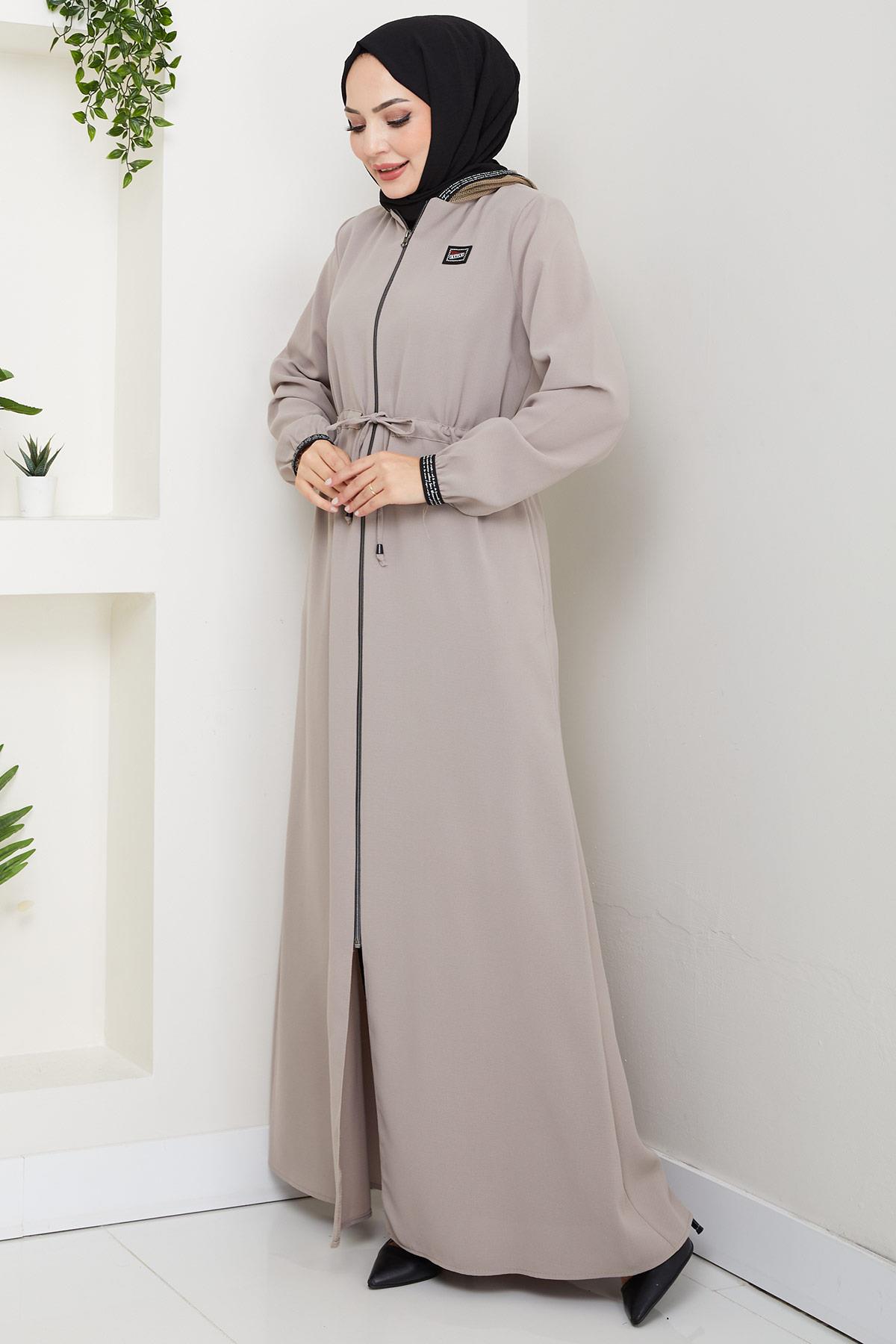 File Kapşonlu Bağlamalı Ferace Bej HM2360