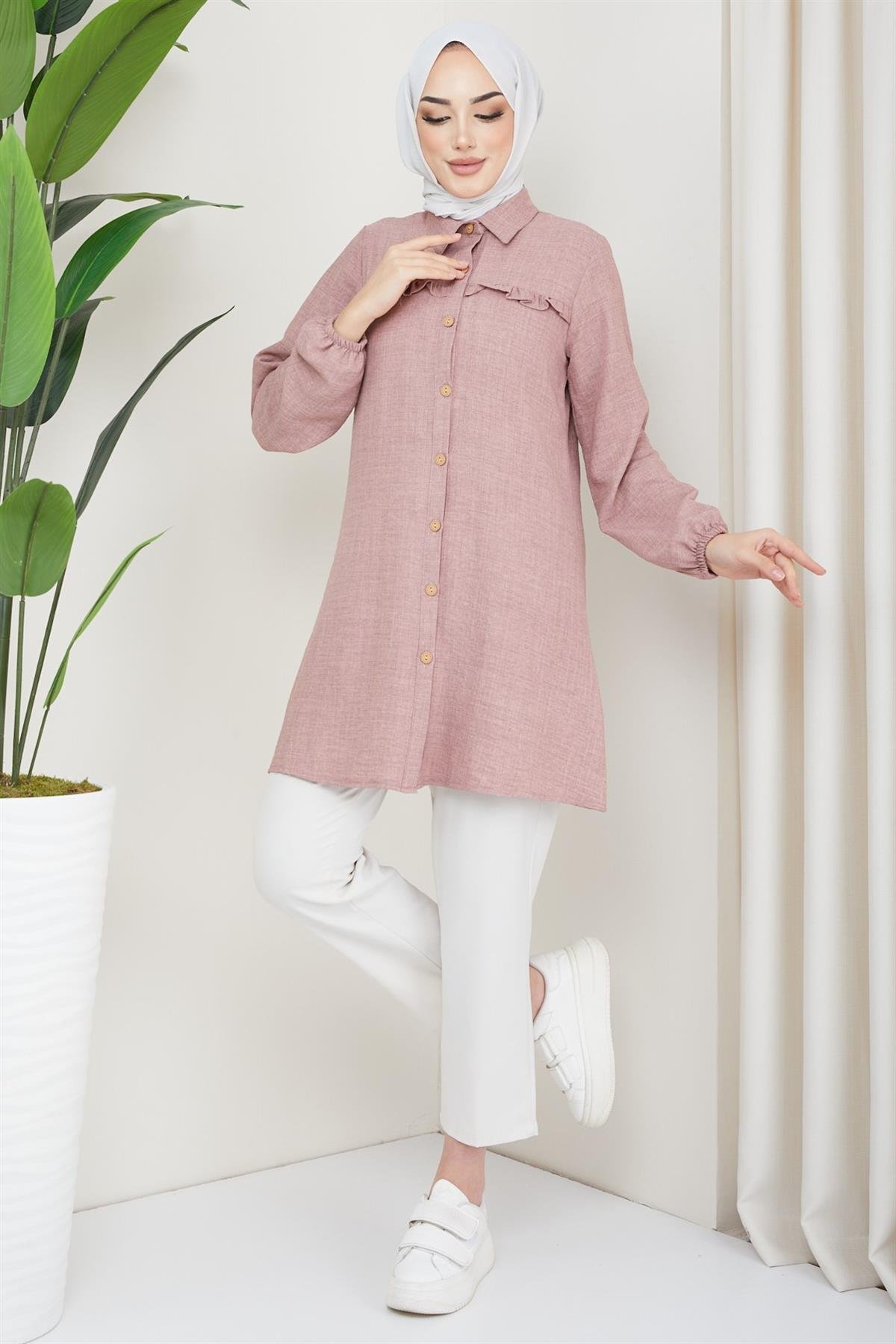 Fırfır Detaylı Tunik Pembe