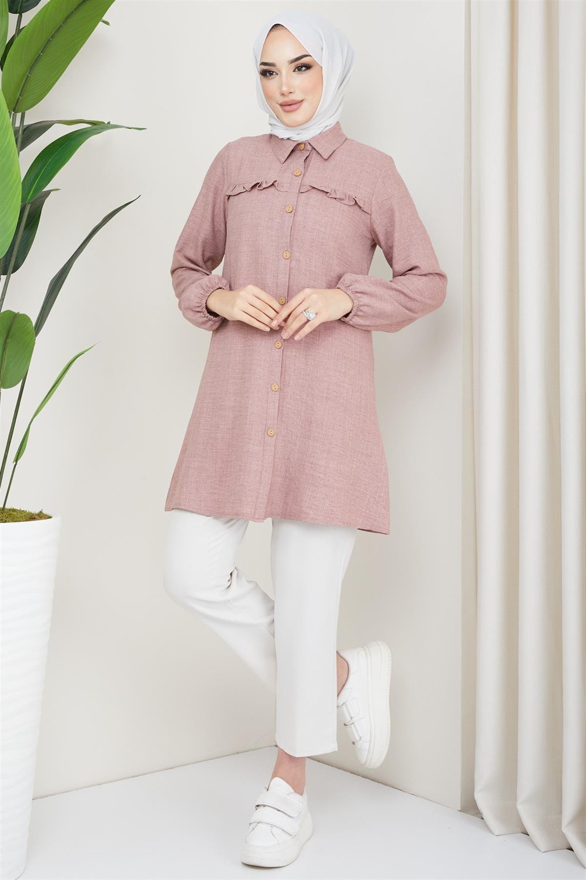Fırfır Detaylı Tunik Pembe