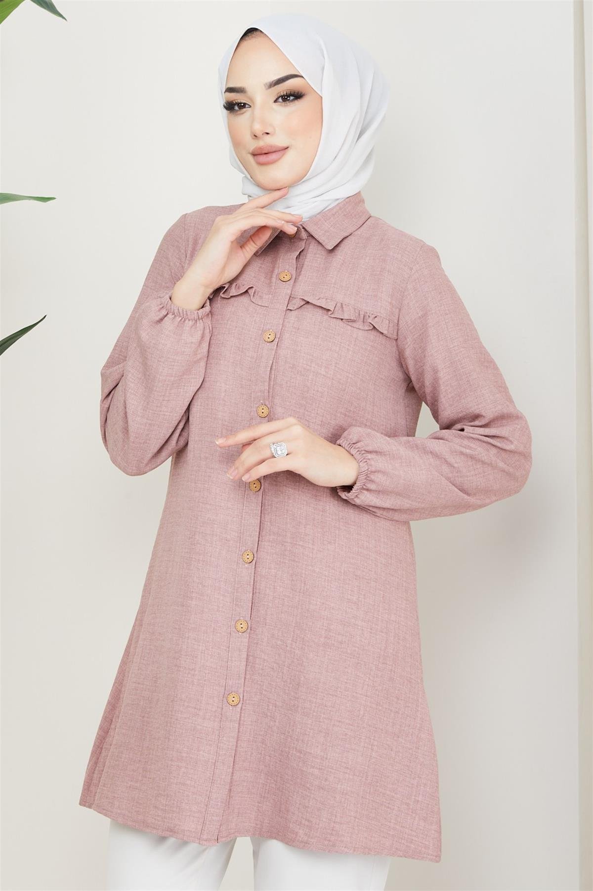 Fırfır Detaylı Tunik Pembe