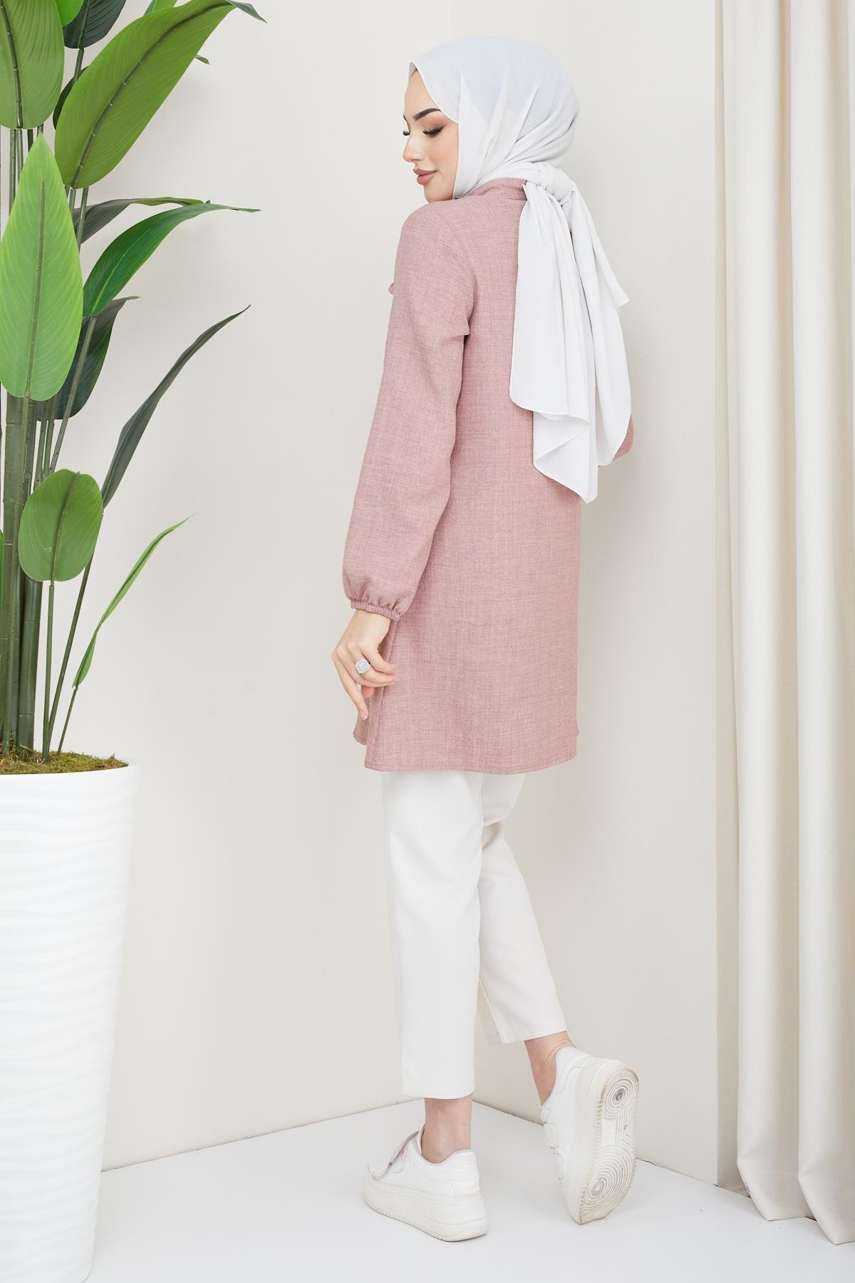 Fırfır Detaylı Tunik Pembe