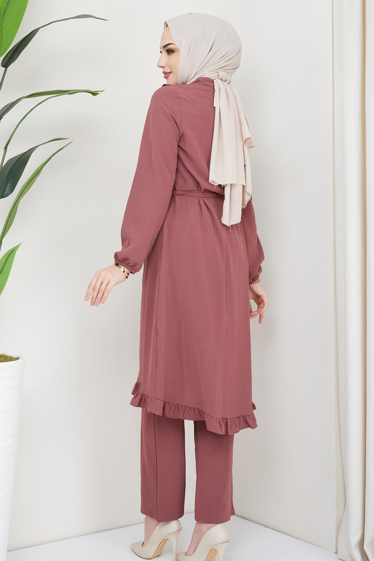 Fırfırlı Tunik Pantolon İkili Takım Gül Kurusu HM2262