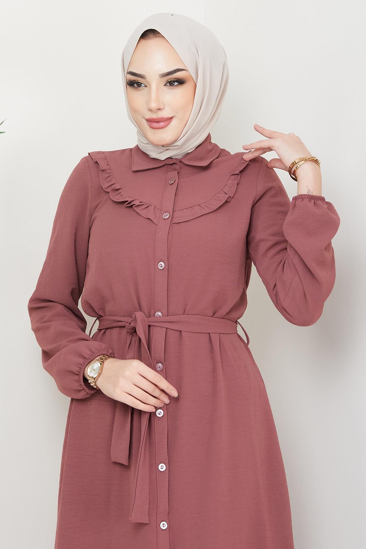 Fırfırlı Tunik Pantolon İkili Takım Gül Kurusu HM2262