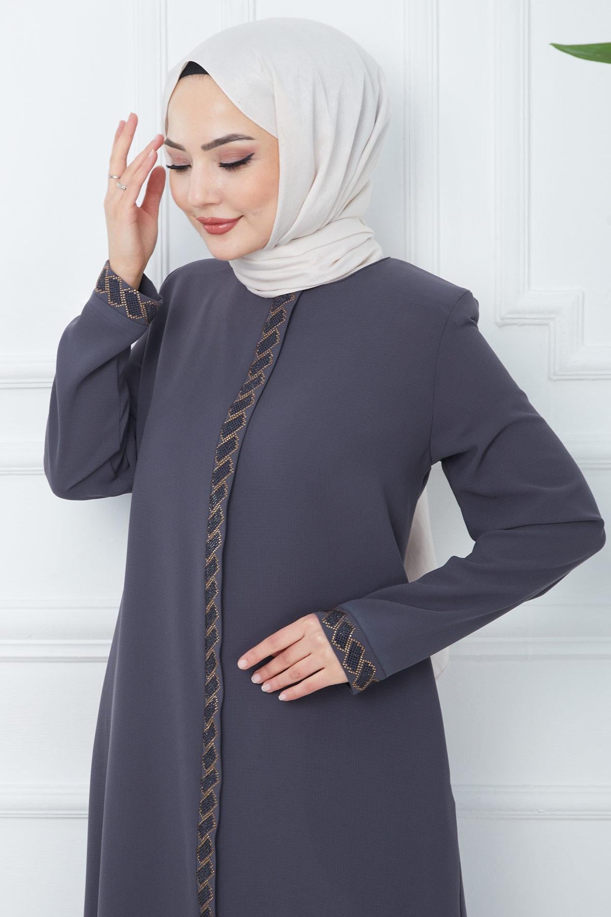 Gizem Taşlı Ferace Füme HM2358